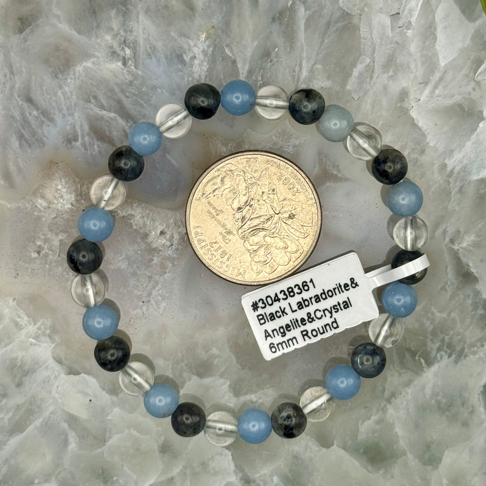 Larvakite, Angelite & Quartz Stretch Bracelet