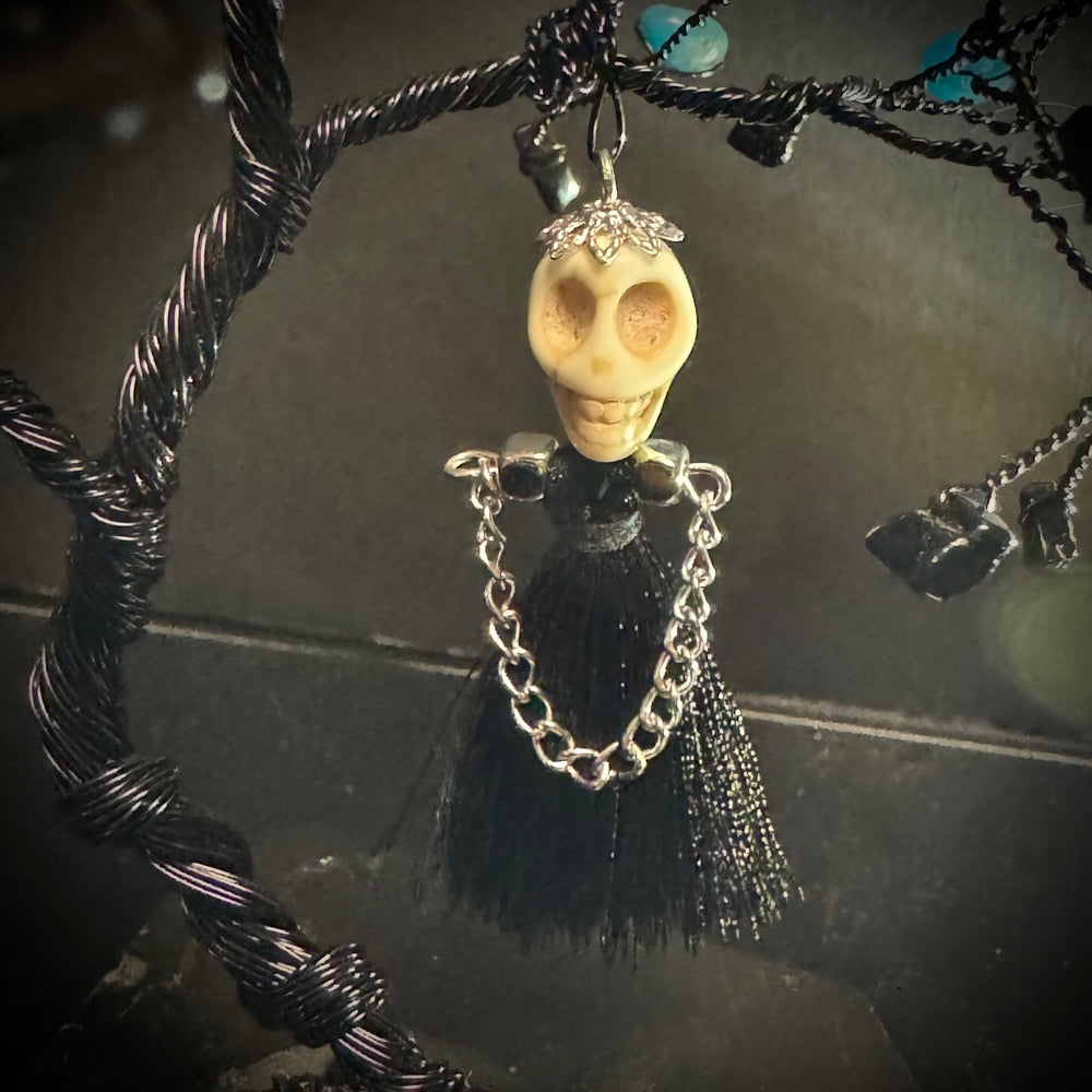 Blue Apatite & Black Agate on Black Tourmaline Mojo Tree