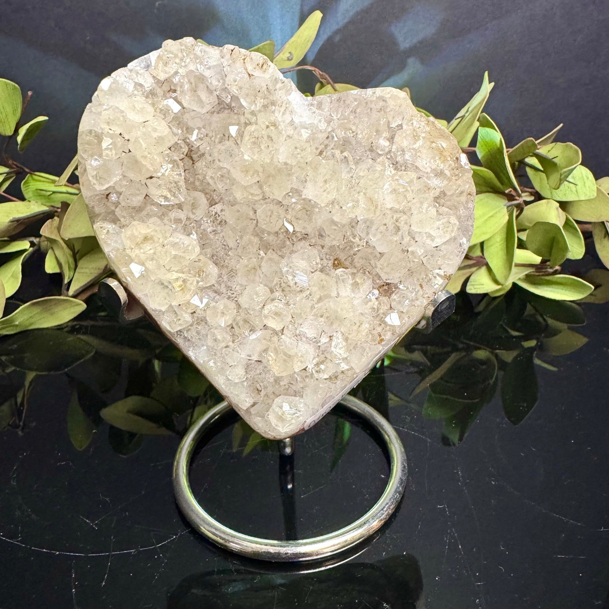 Clear Quartz and Agate Heart on Stand