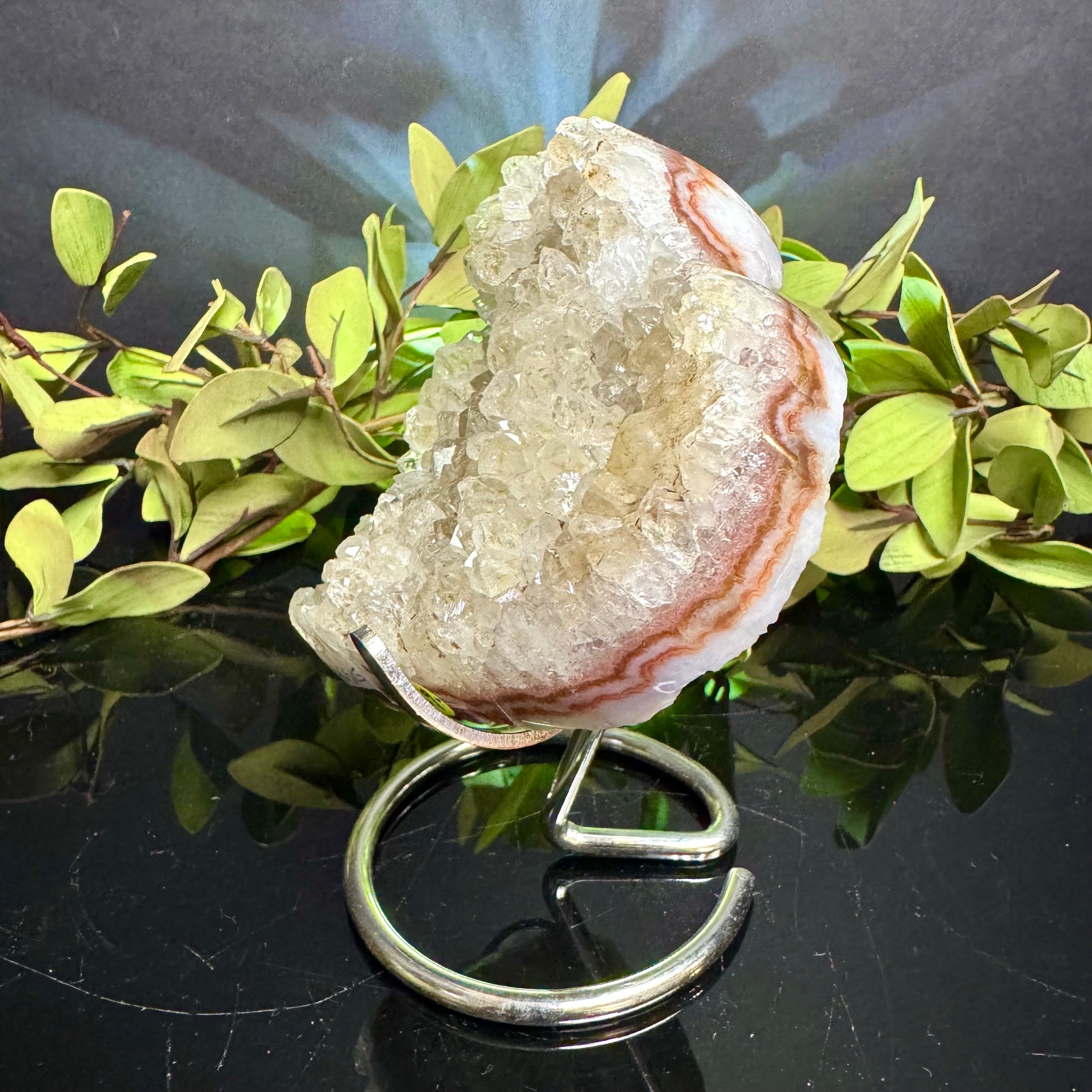 Clear Quartz and Agate Heart on Stand