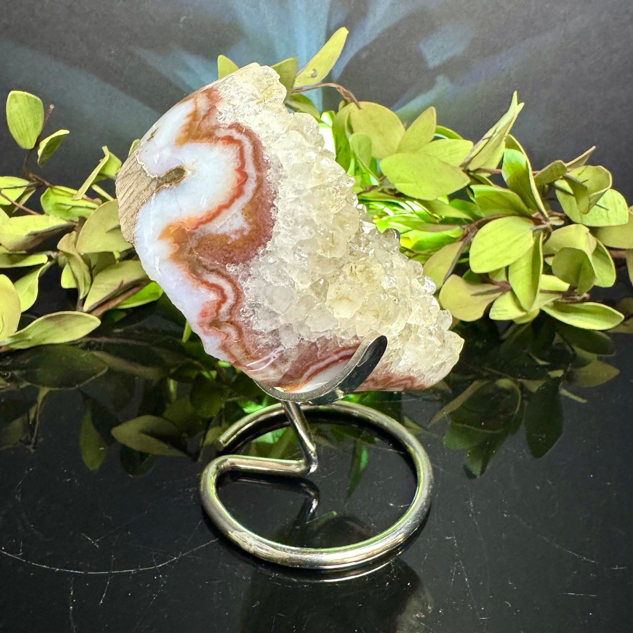 Clear Quartz and Agate Heart on Stand