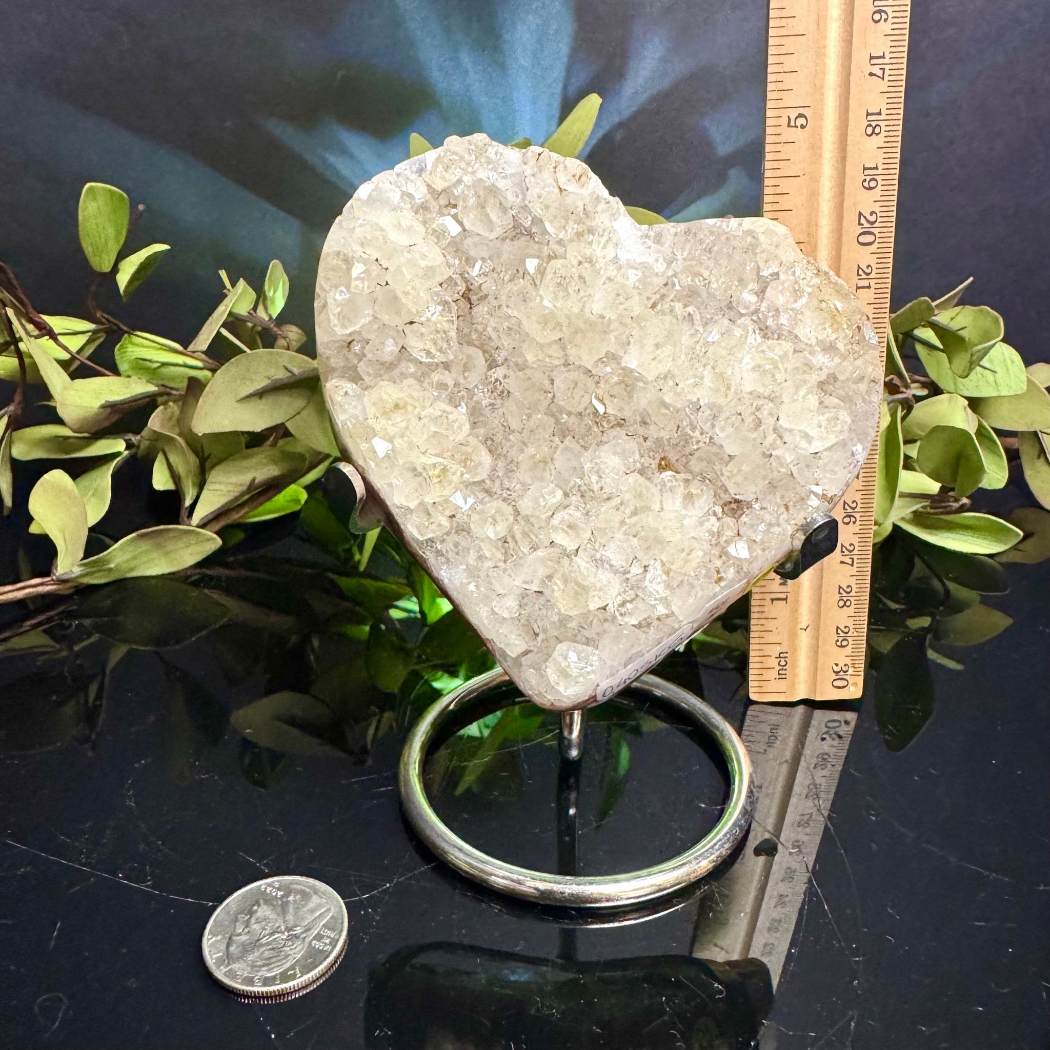 Clear Quartz and Agate Heart on Stand
