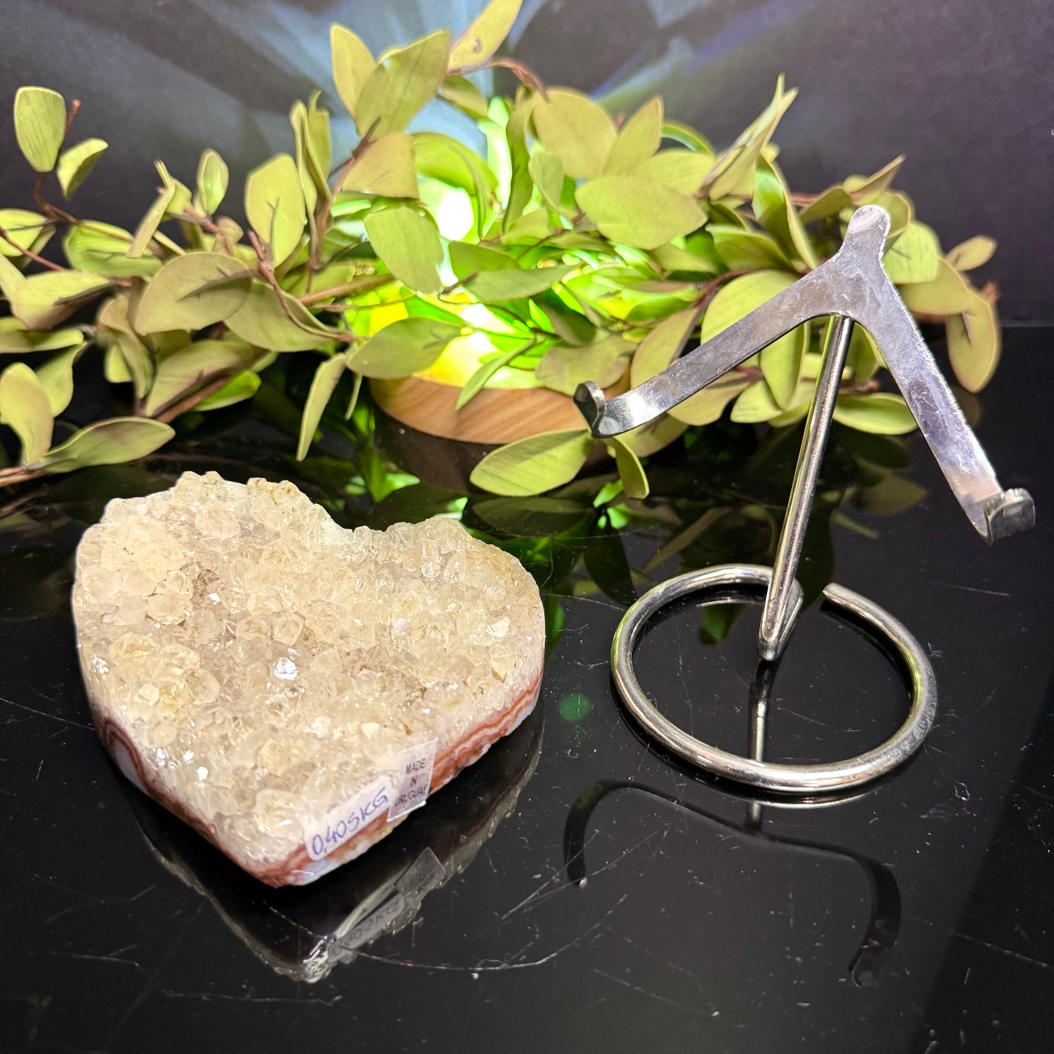 Clear Quartz and Agate Heart on Stand