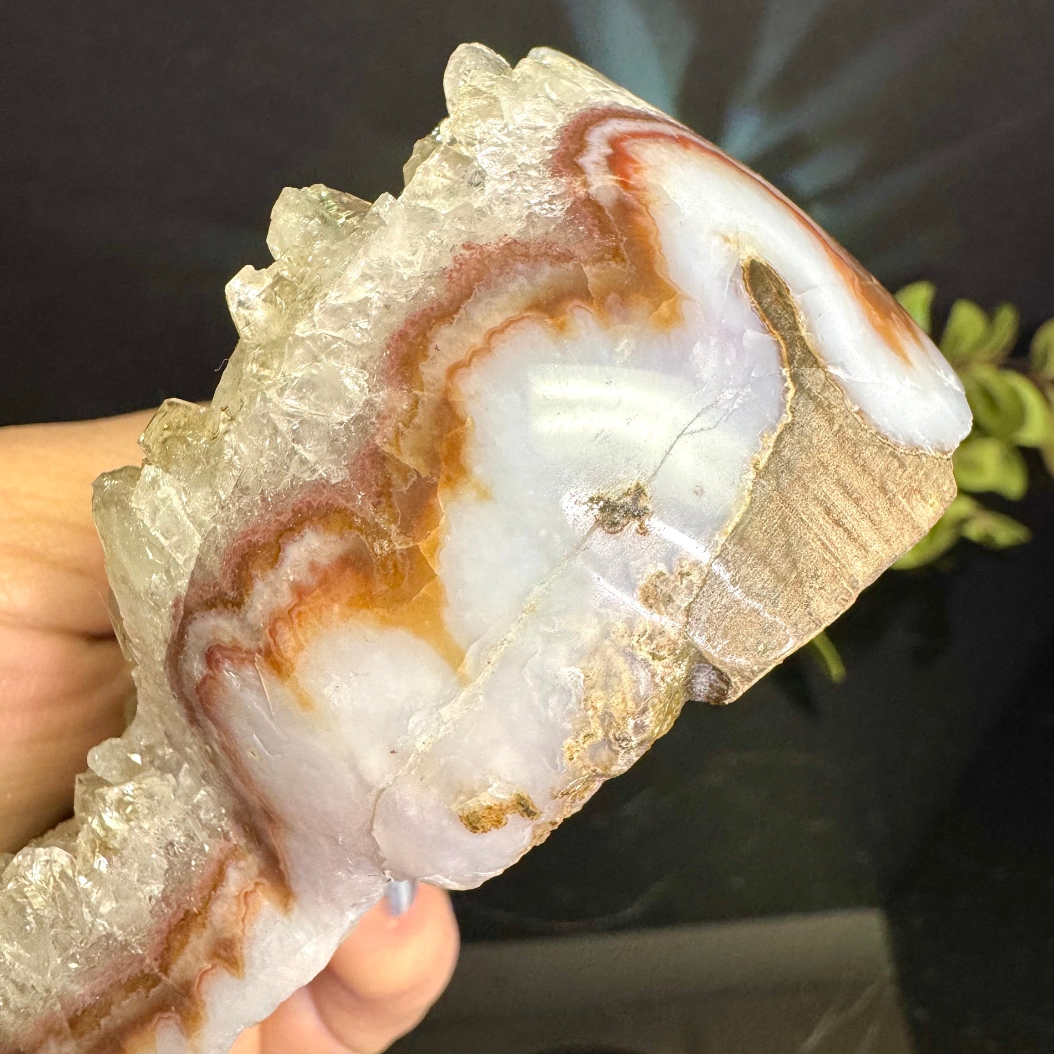 Clear Quartz and Agate Heart on Stand