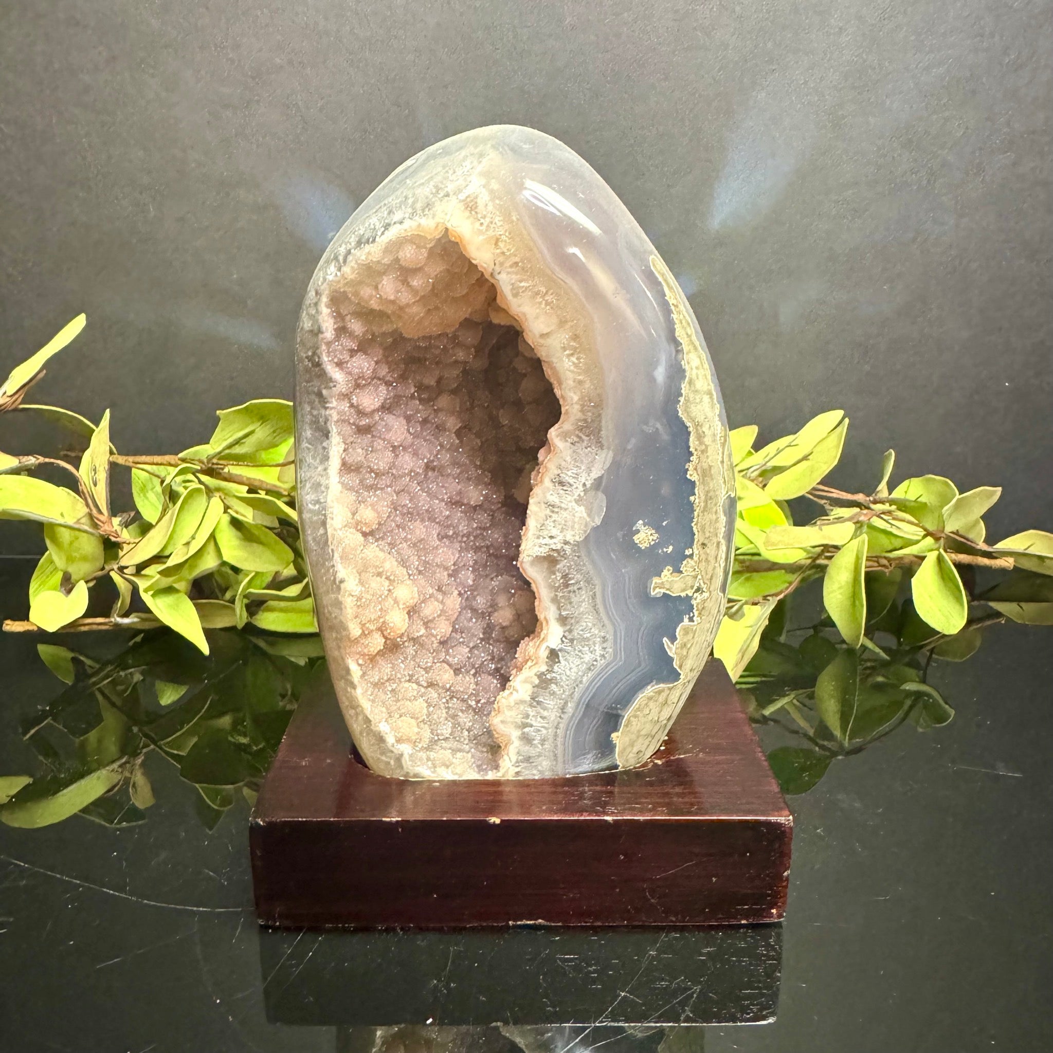 Druzy Agate on Wooden Base