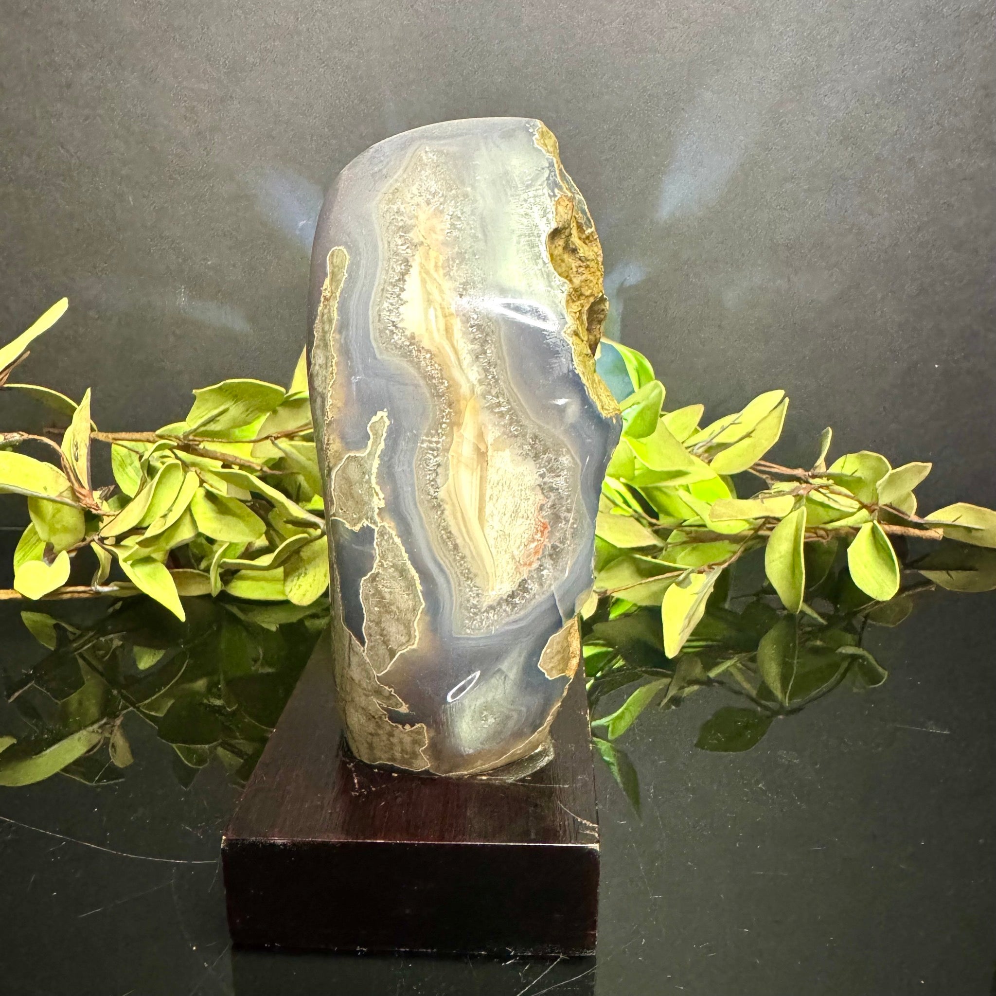 Druzy Agate on Wooden Base