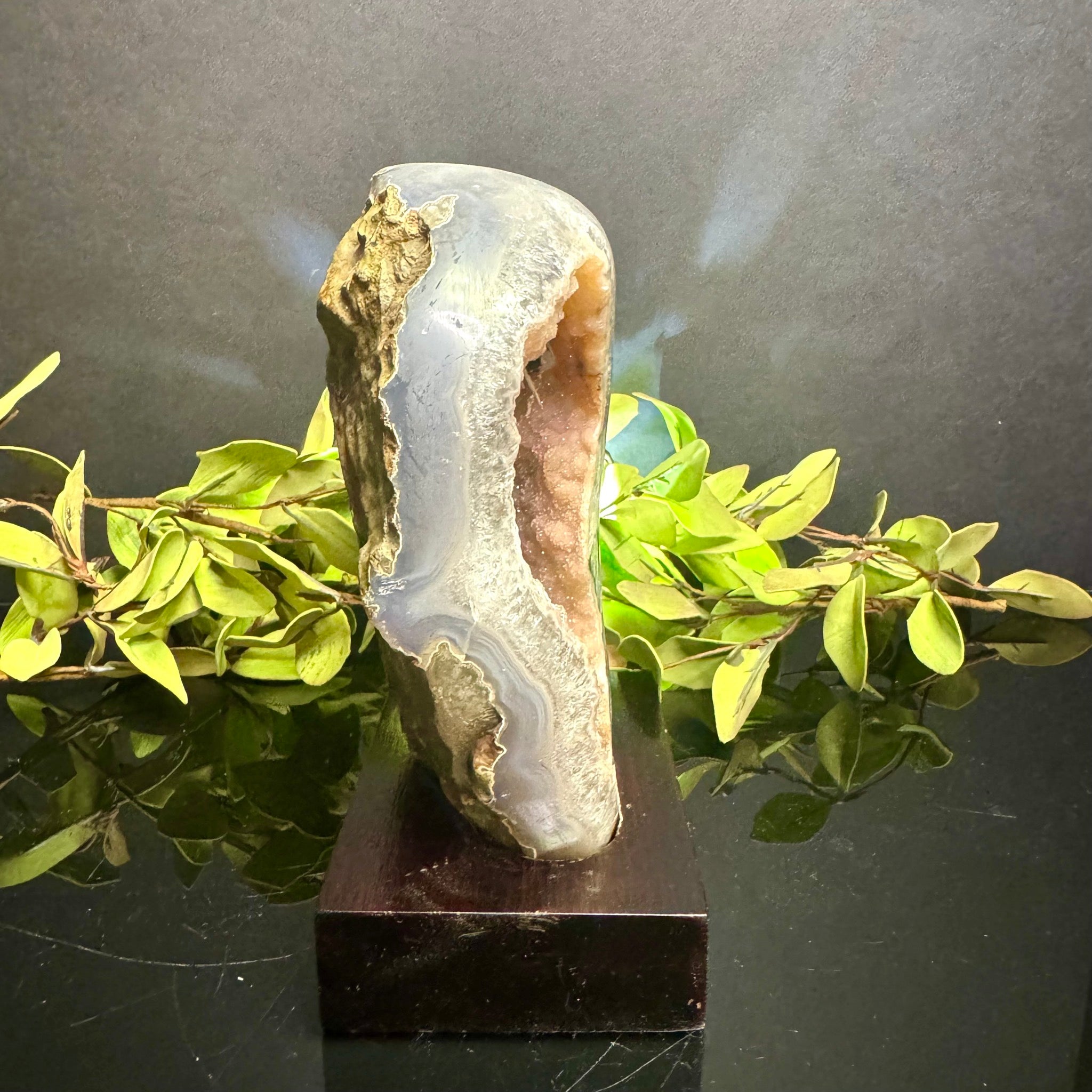 Druzy Agate on Wooden Base