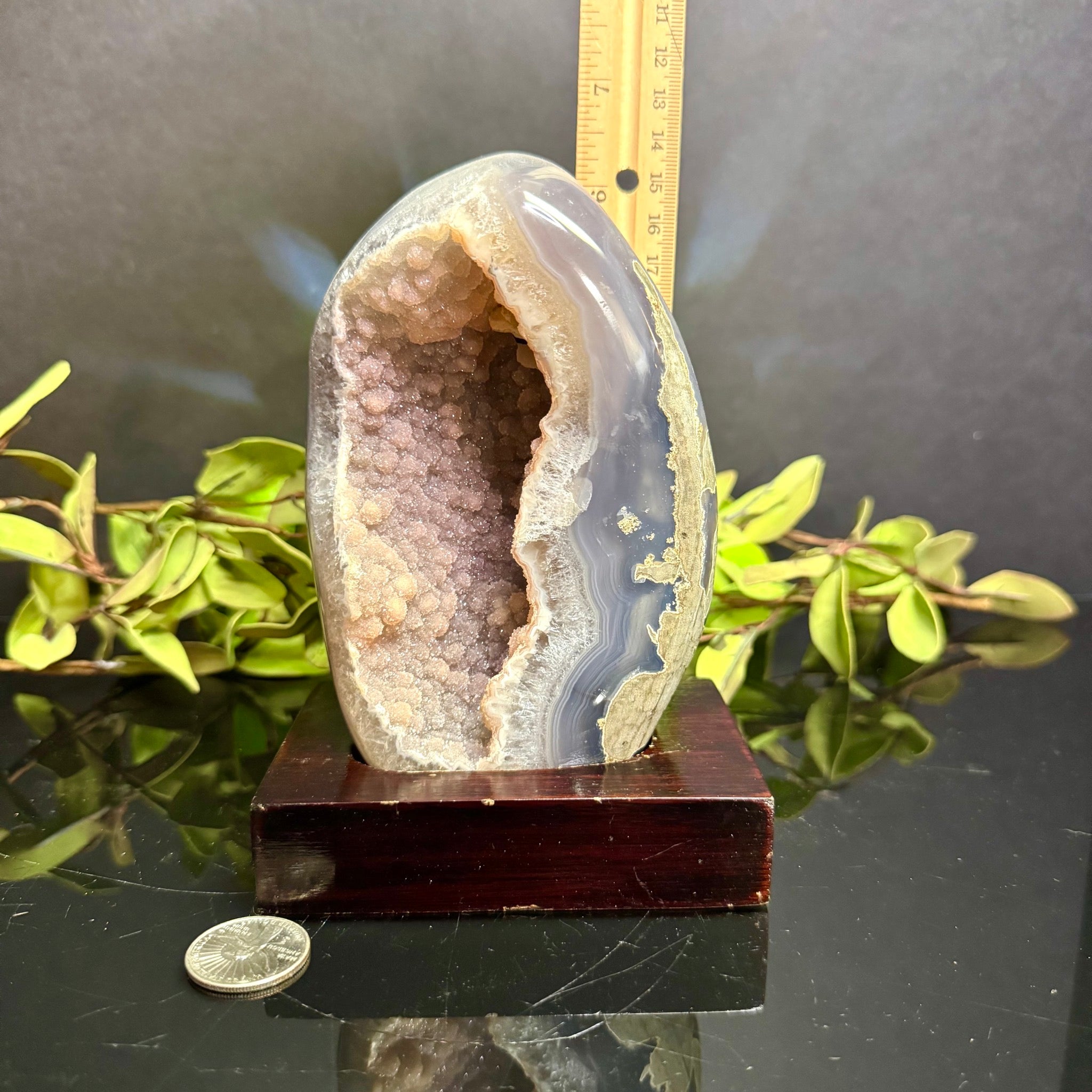 Druzy Agate on Wooden Base