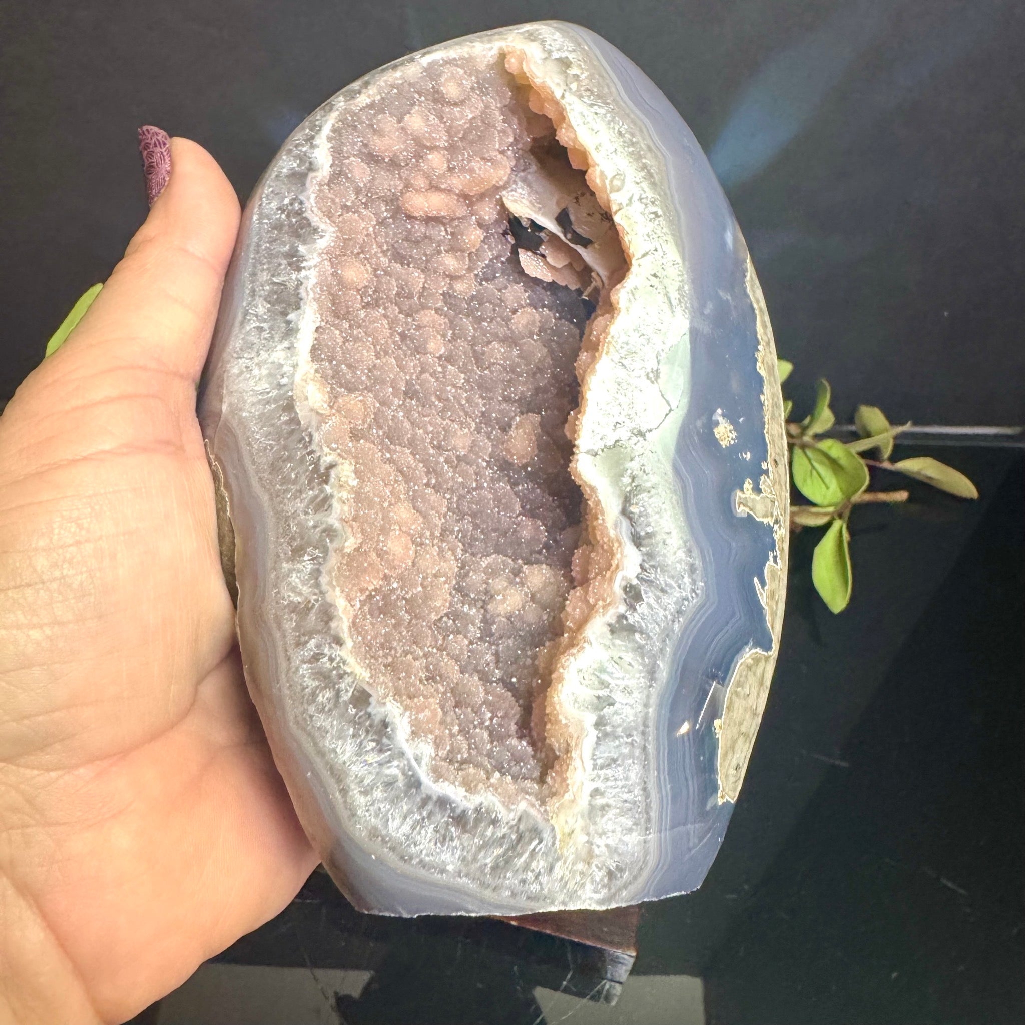 Druzy Agate on Wooden Base