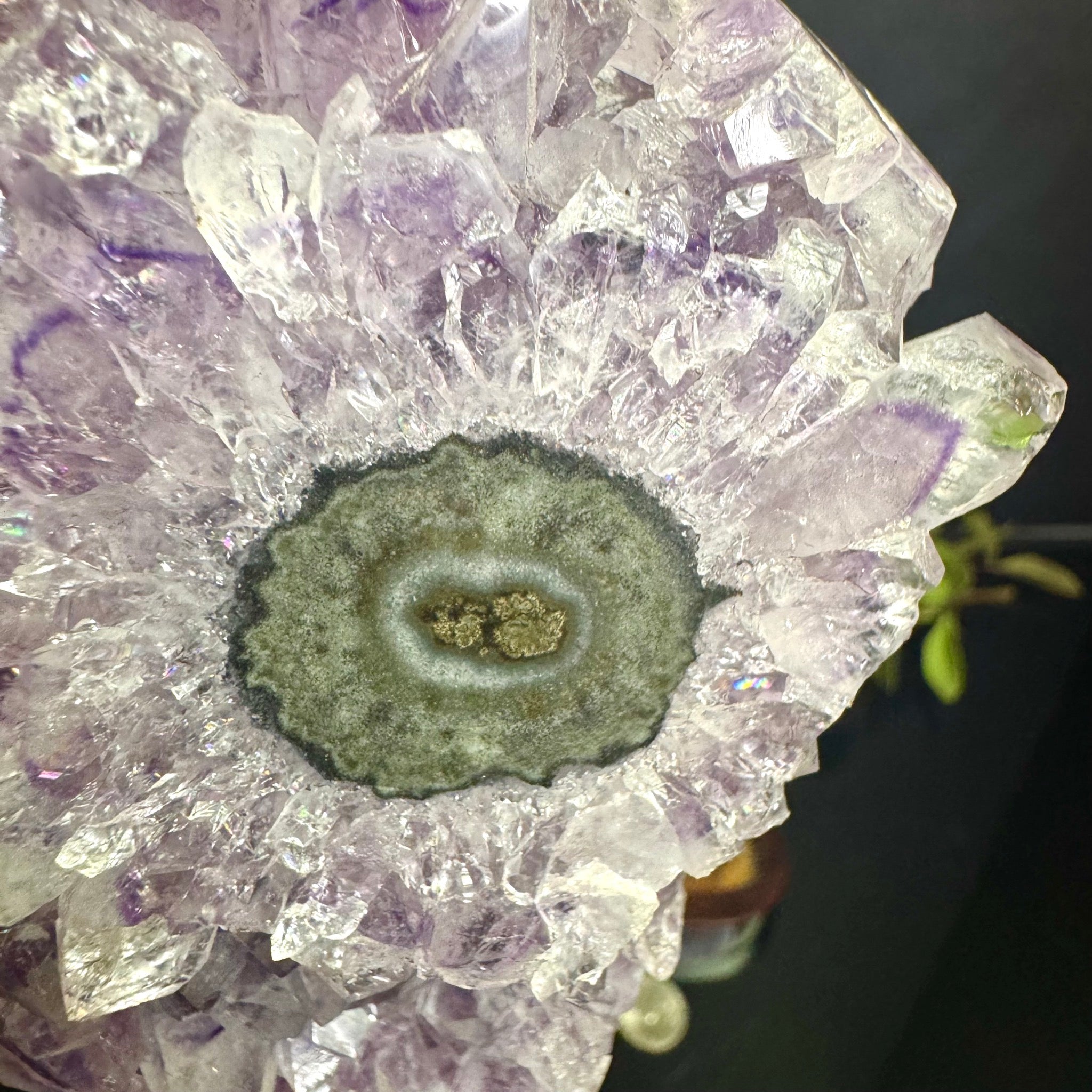 Amethyst Cluster with Stalactite on Wooden Base