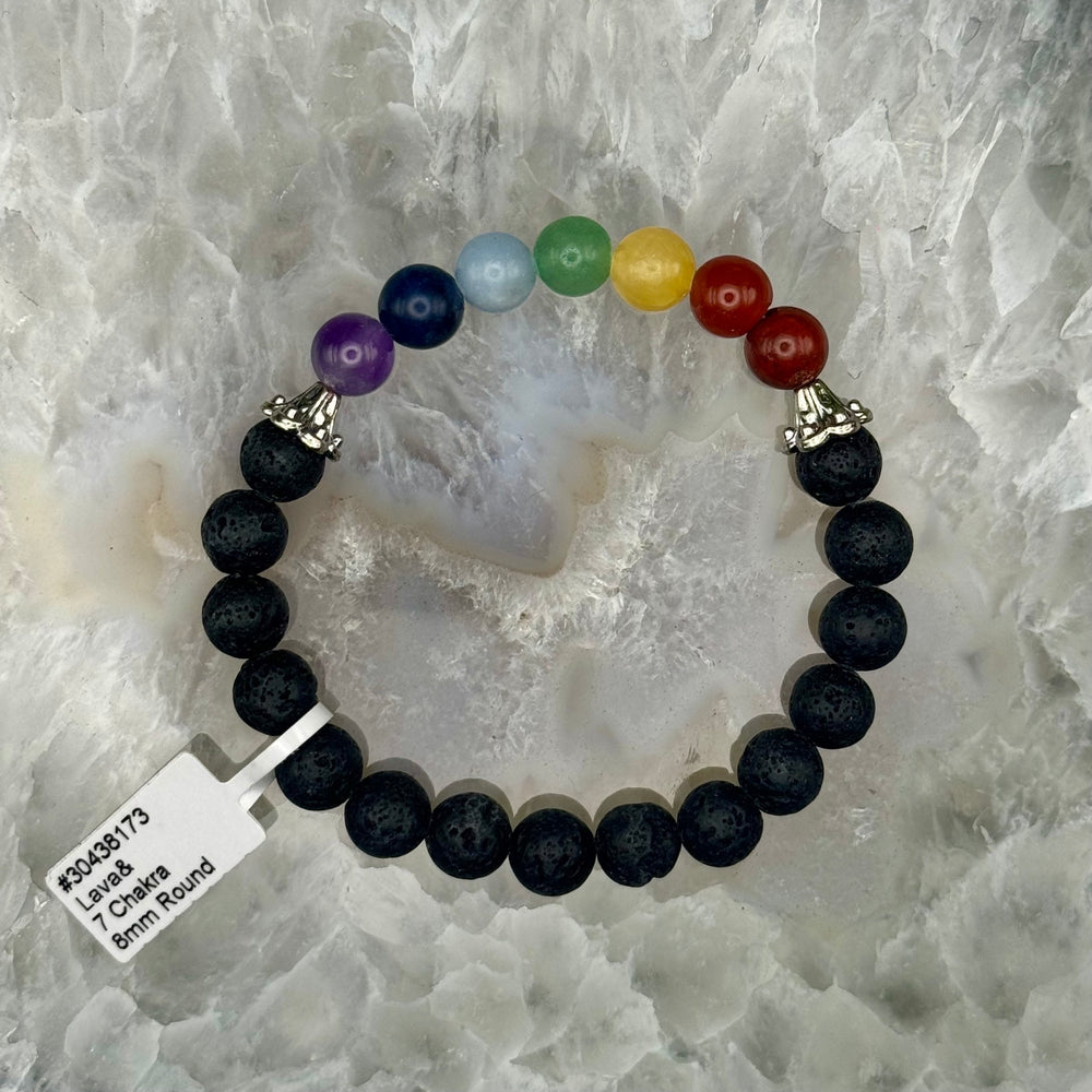 Chakra with Black Lava Stone Stretch Bracelet