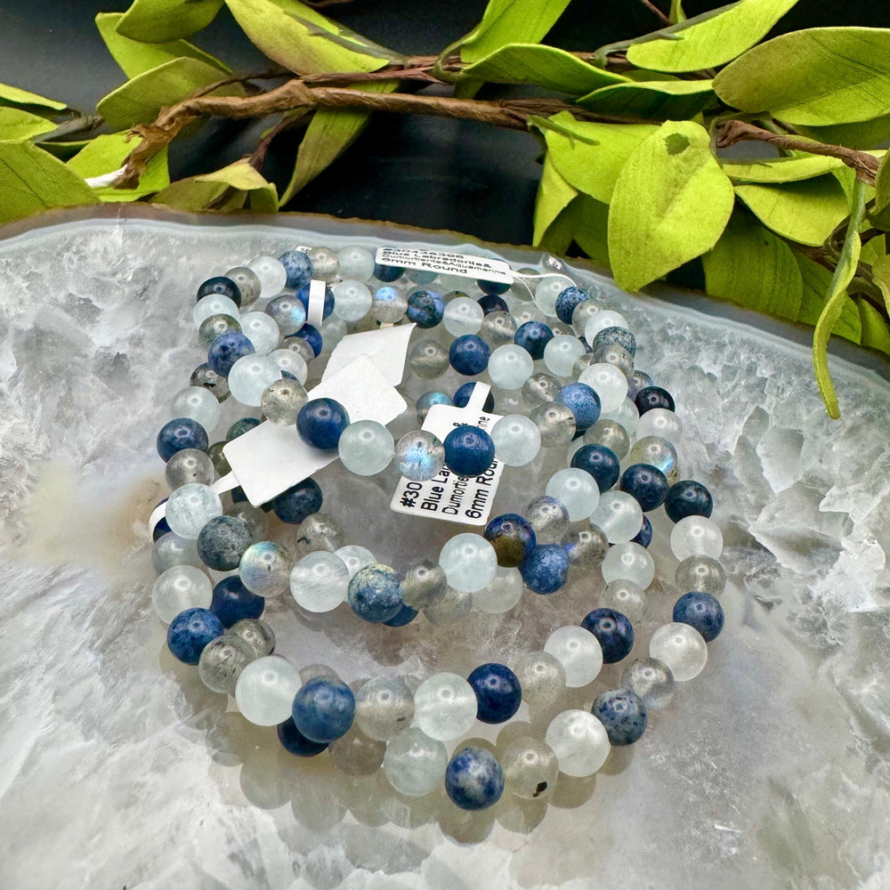 Labradorite, Dumortierite & Aquamarine Stretch Bracelet