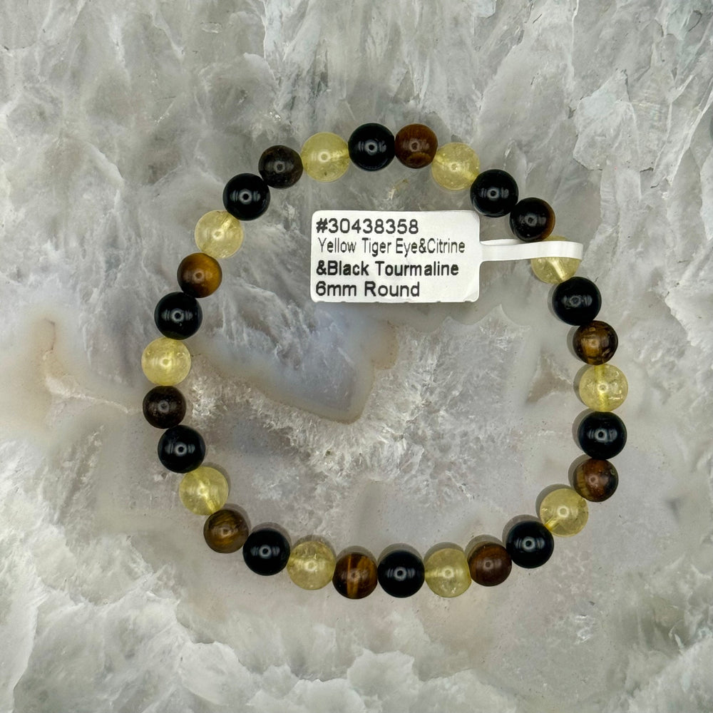 Tigers Eye, Citrine & Black Tourmaline Stretch Bracelet