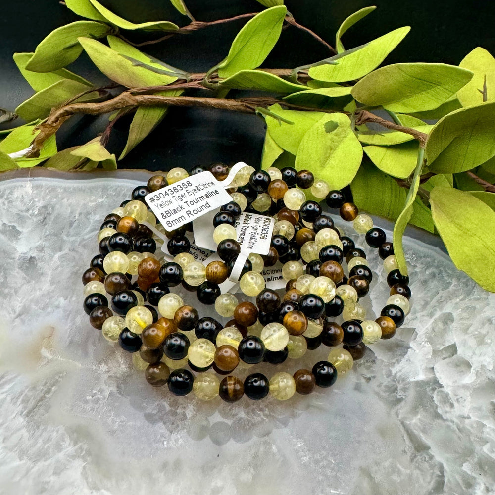 Tigers Eye, Citrine & Black Tourmaline Stretch Bracelet