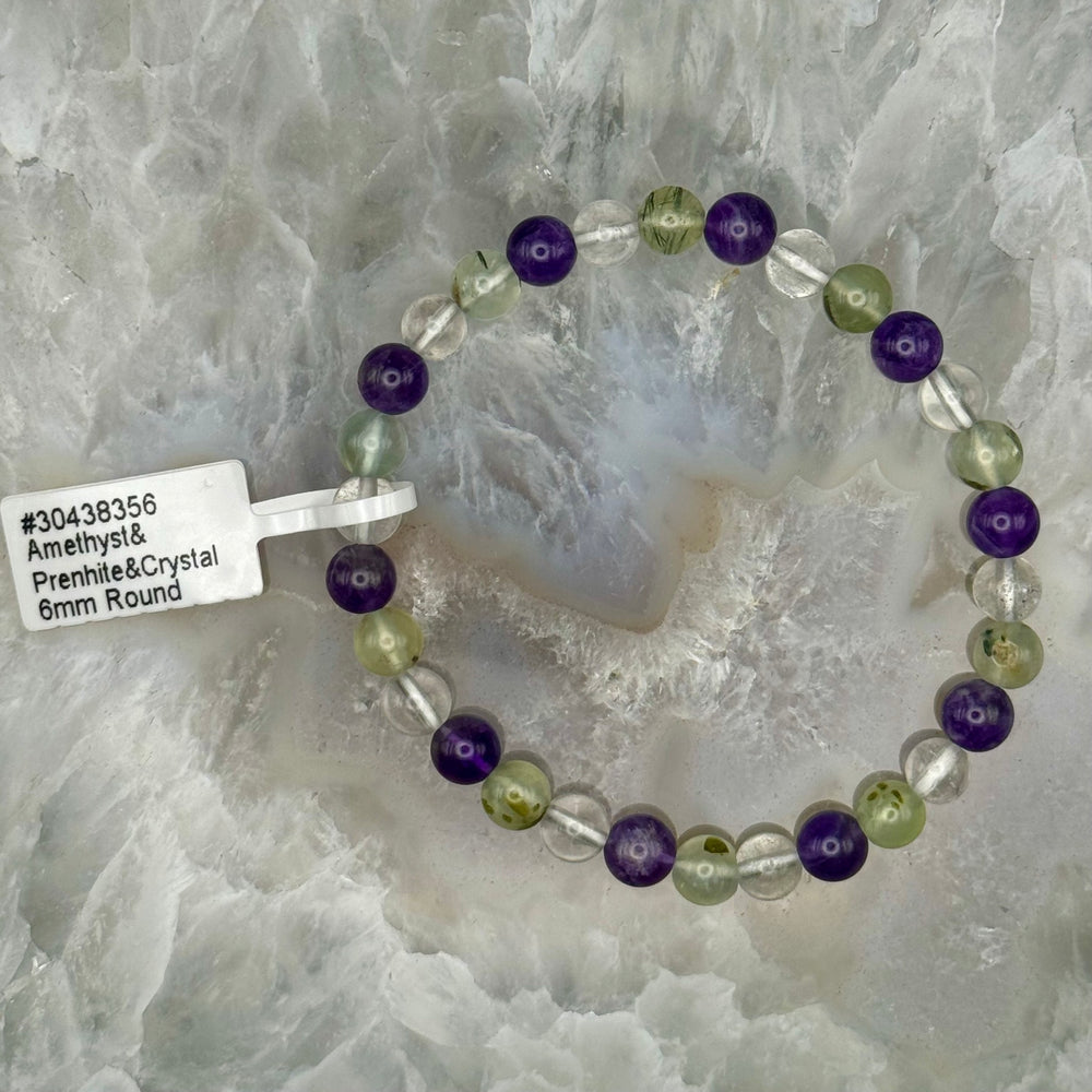 Amethyst, Prehnite & Quartz Stretch Bracelet