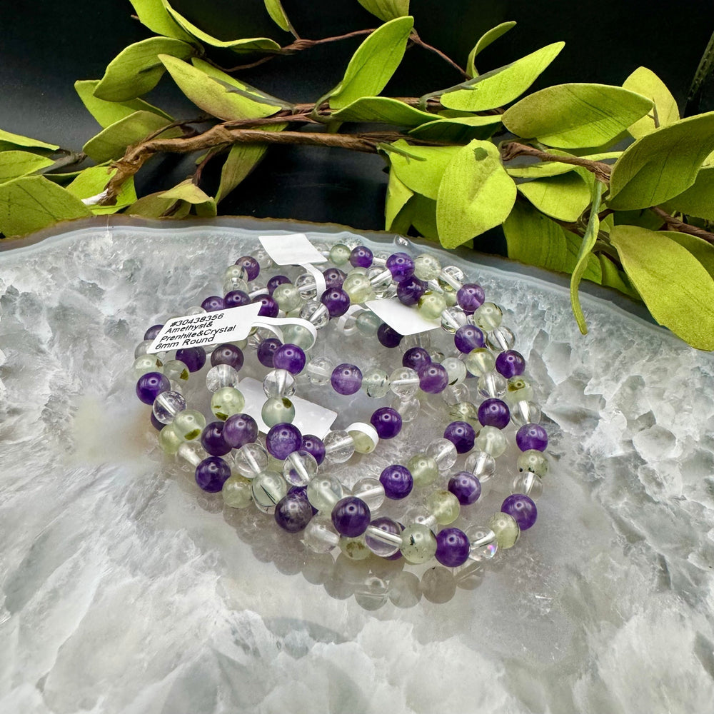 Amethyst, Prehnite & Quartz Stretch Bracelet