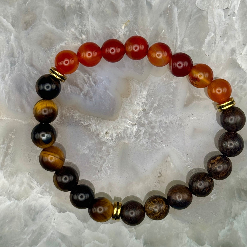 Tigers Eye, Carnelian & Bronzite Stretch Bracelet