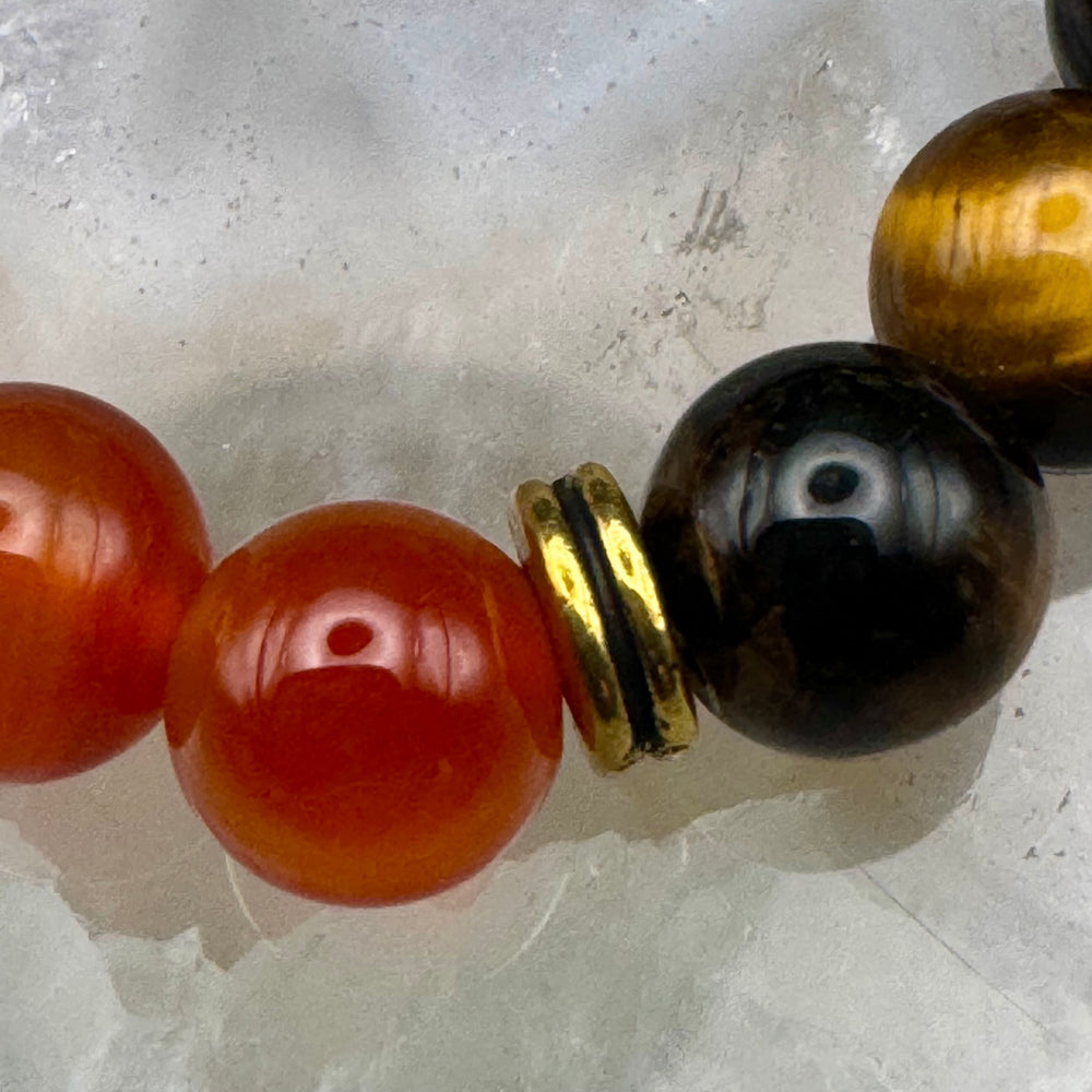 Tigers Eye, Carnelian & Bronzite Stretch Bracelet