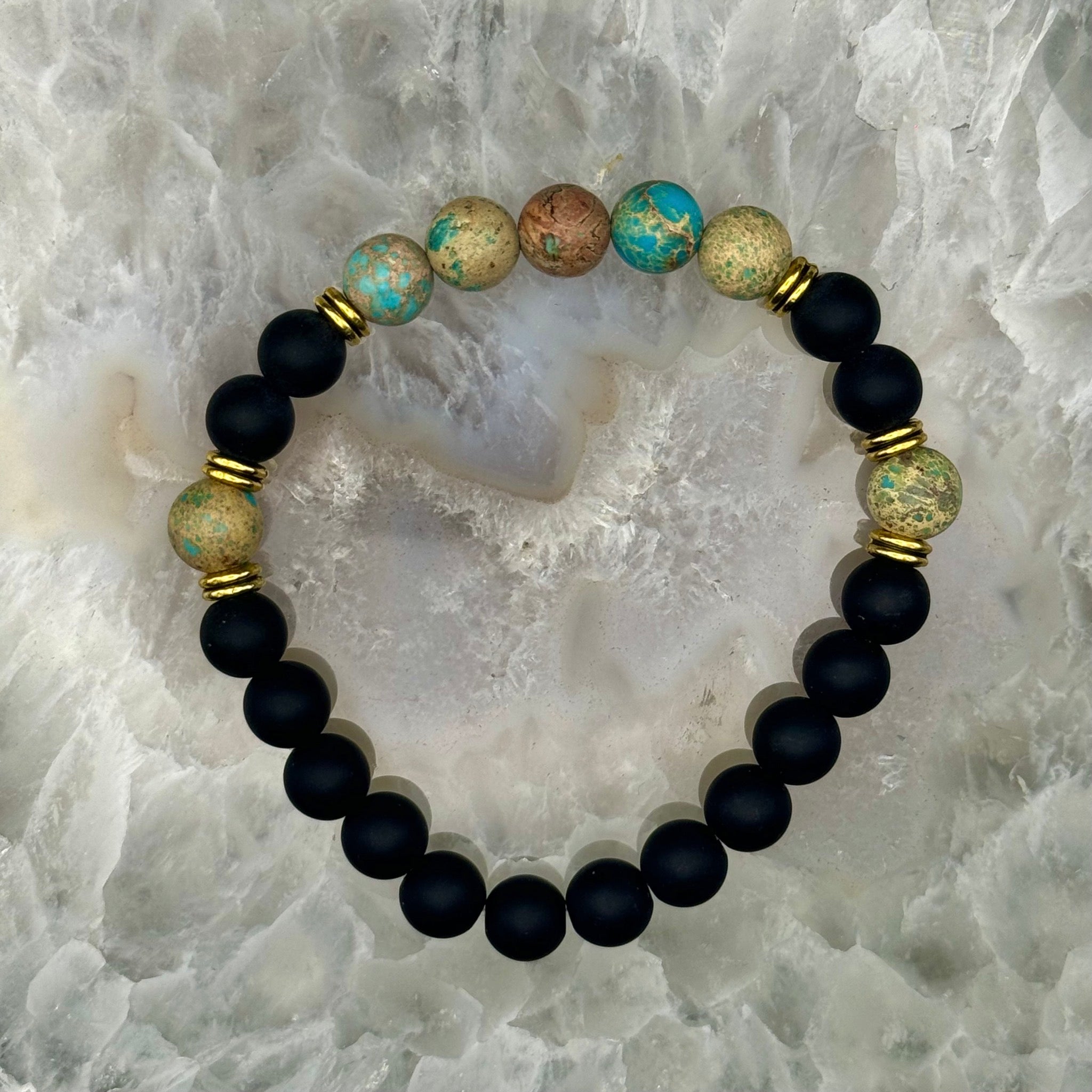 Imperial Jasper & Matte Black Obsidian Stretch Bracelet