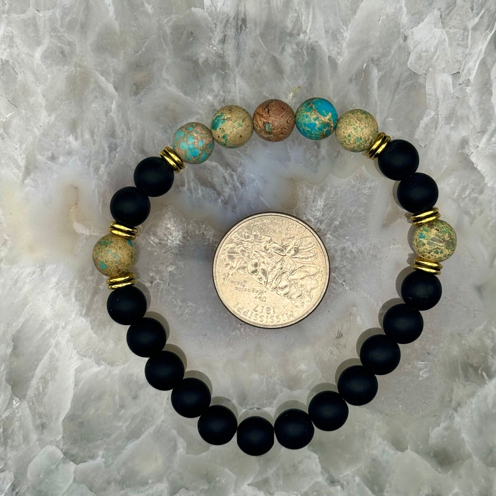 Imperial Jasper & Matte Black Obsidian Stretch Bracelet