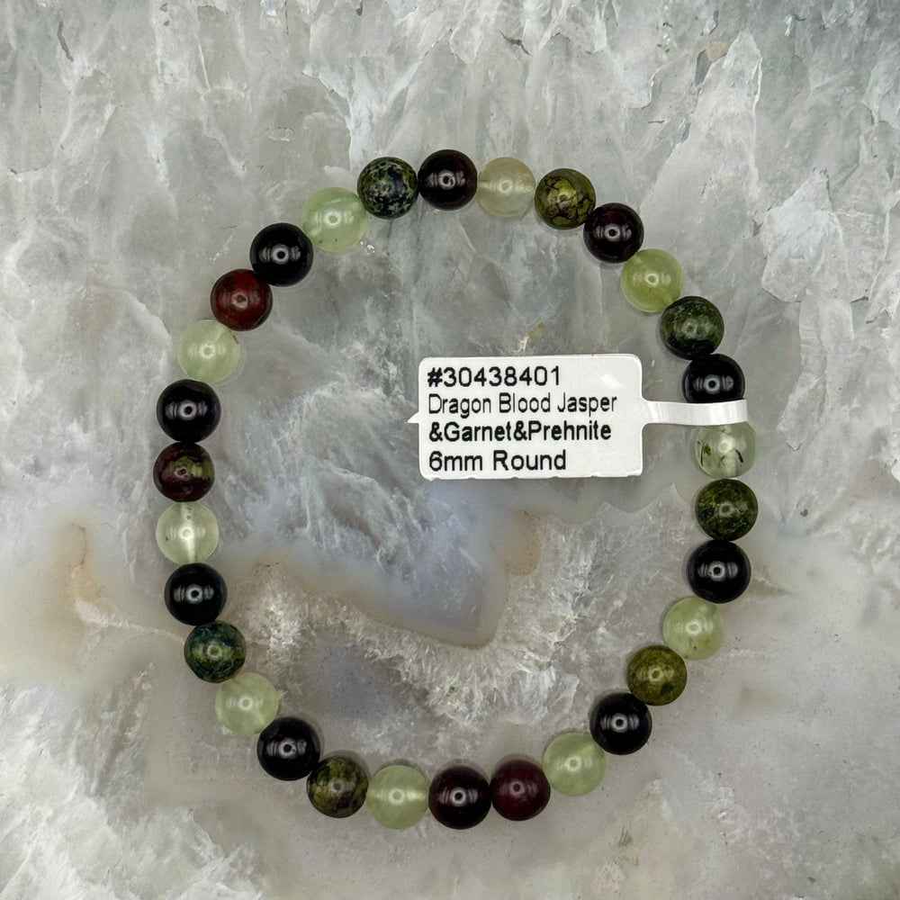 Dragon’s Blood Jasper, Garnet & Prehnite Stretch Bracelet