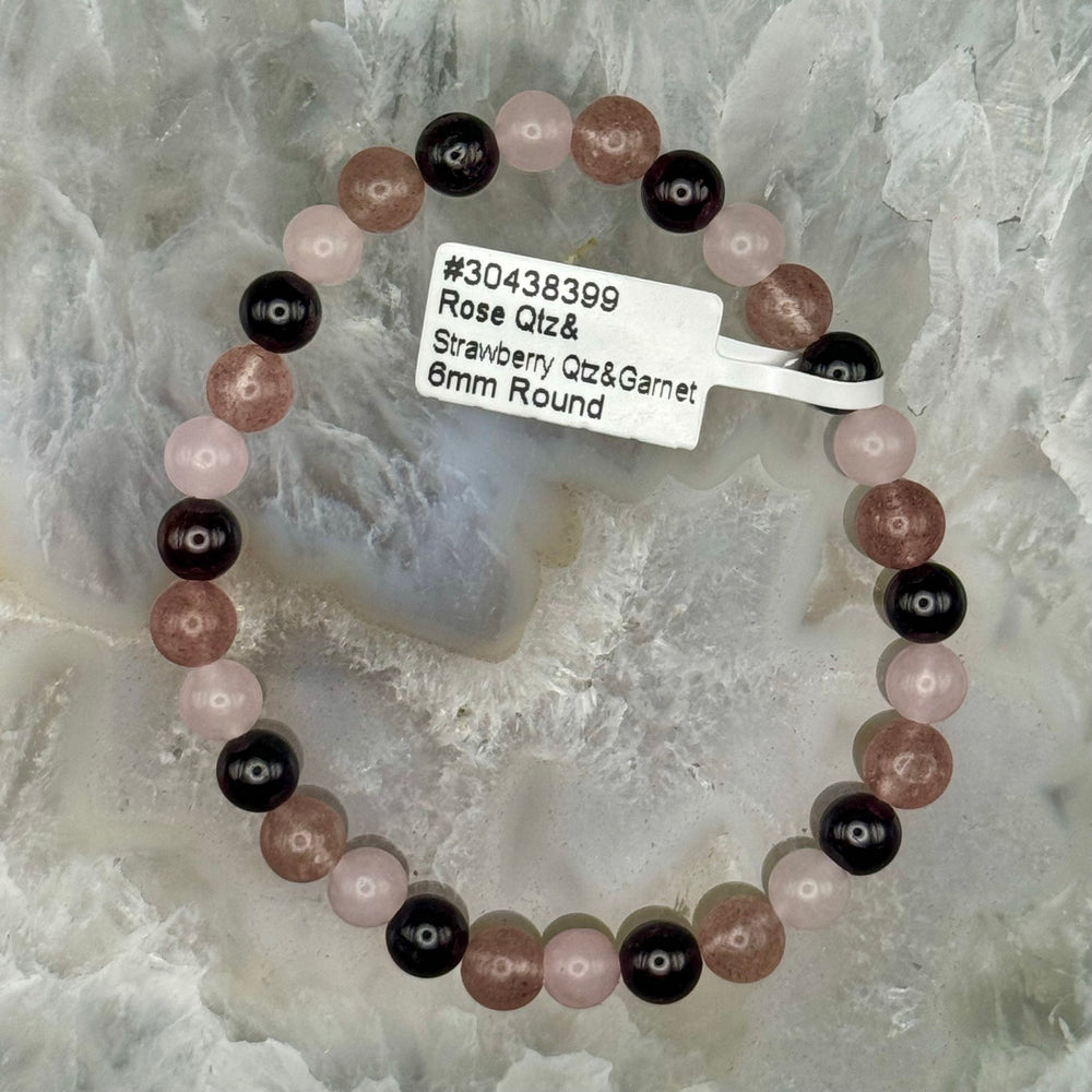 Rose Quartz, Strawberry Quartz & Garnet Stretch Bracelet