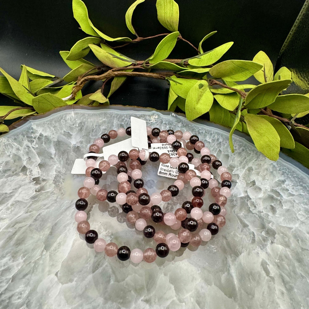 Rose Quartz, Strawberry Quartz & Garnet Stretch Bracelet