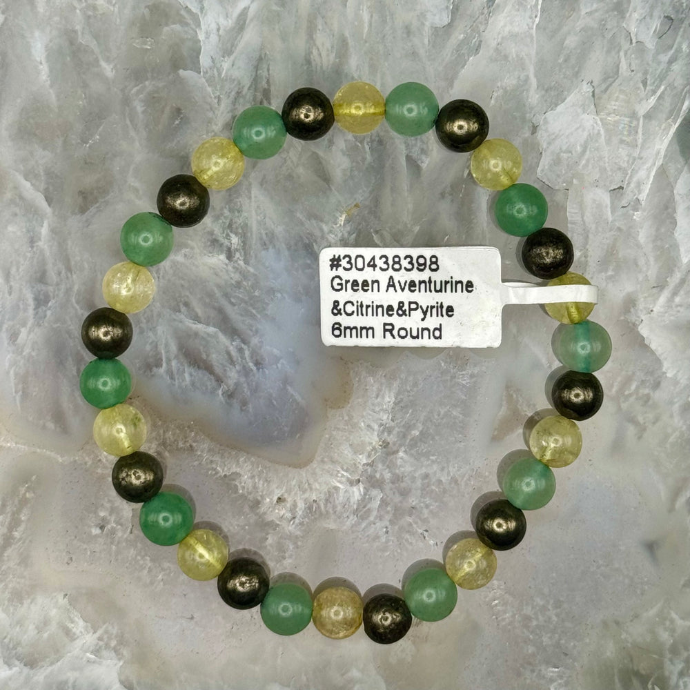 Green Aventurine, Citrine & Pyrite Stretch Bracelet