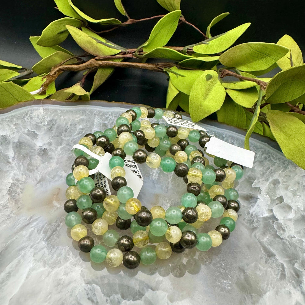 Green Aventurine, Citrine & Pyrite Stretch Bracelet