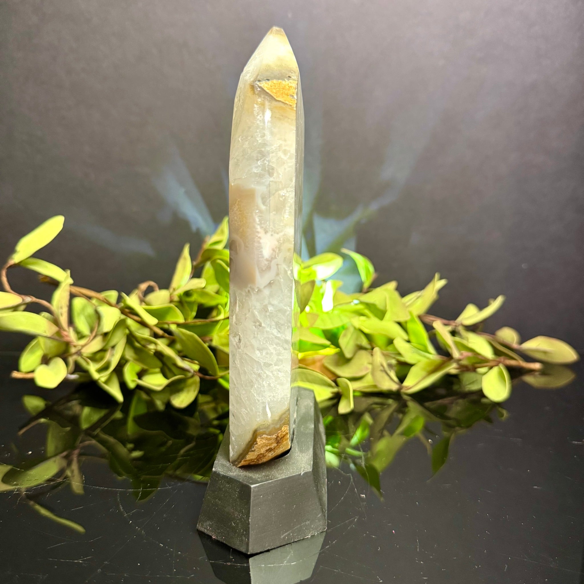 Druzy Agate on Black Wooden Base