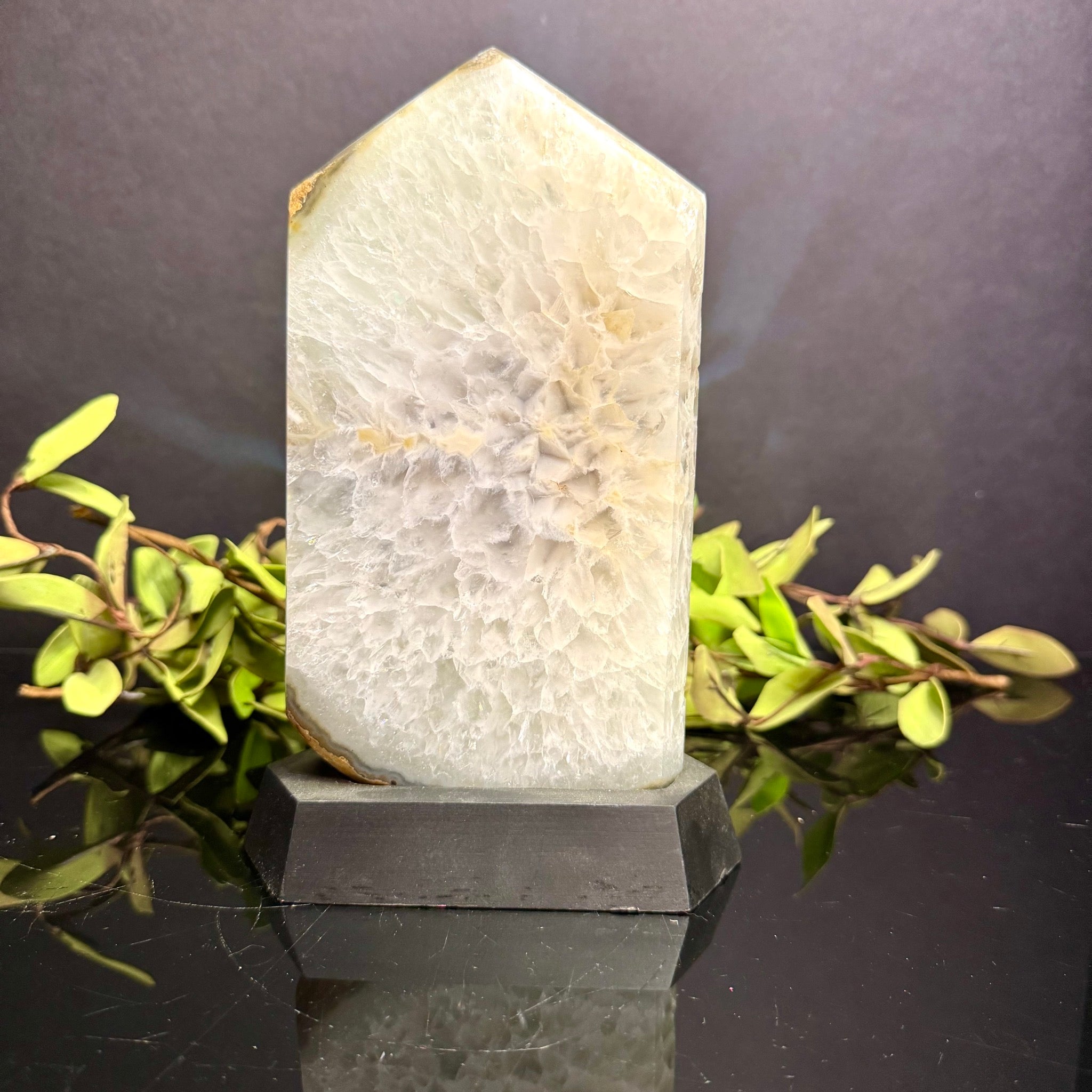 Druzy Agate on Black Wooden Base