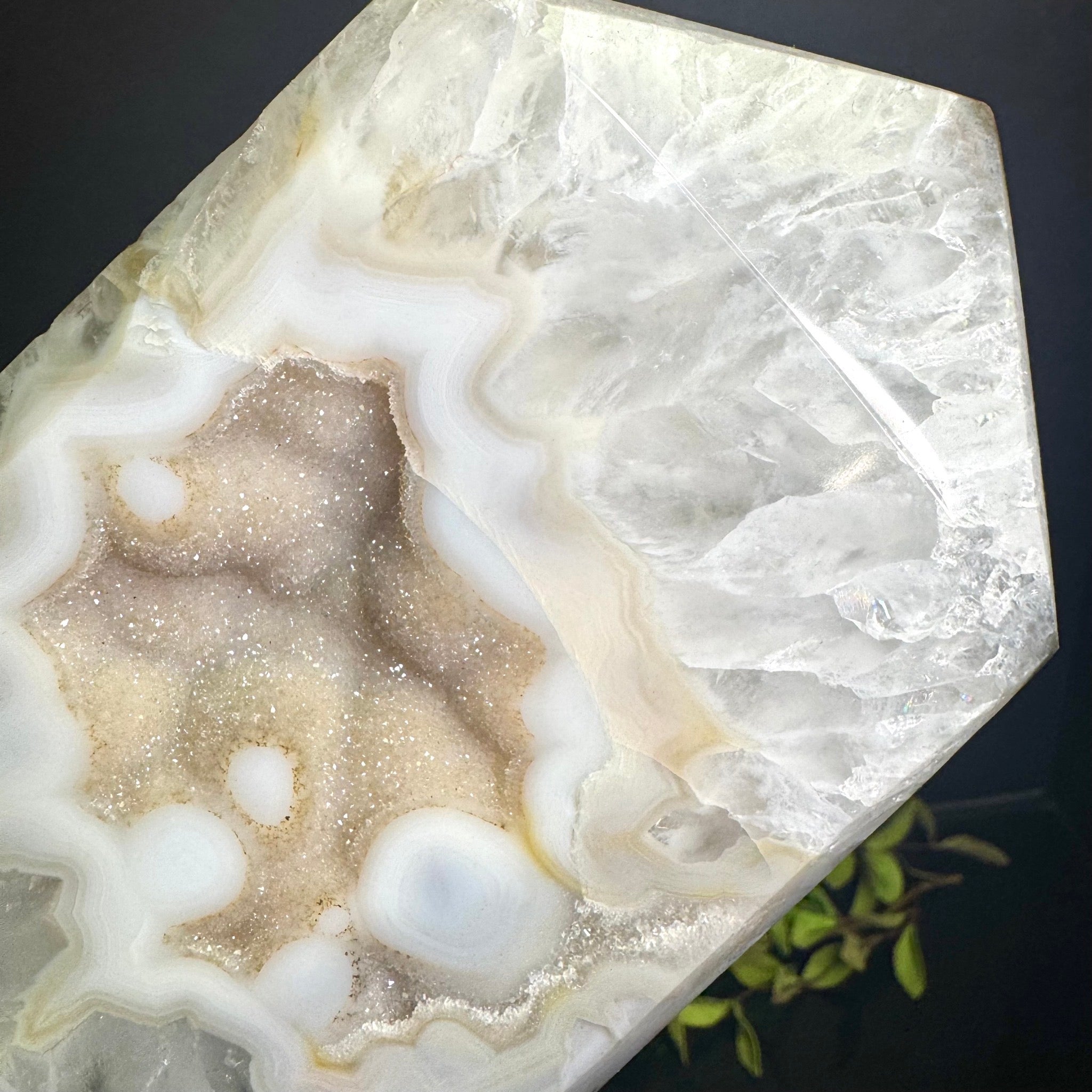 Druzy Agate on Black Wooden Base