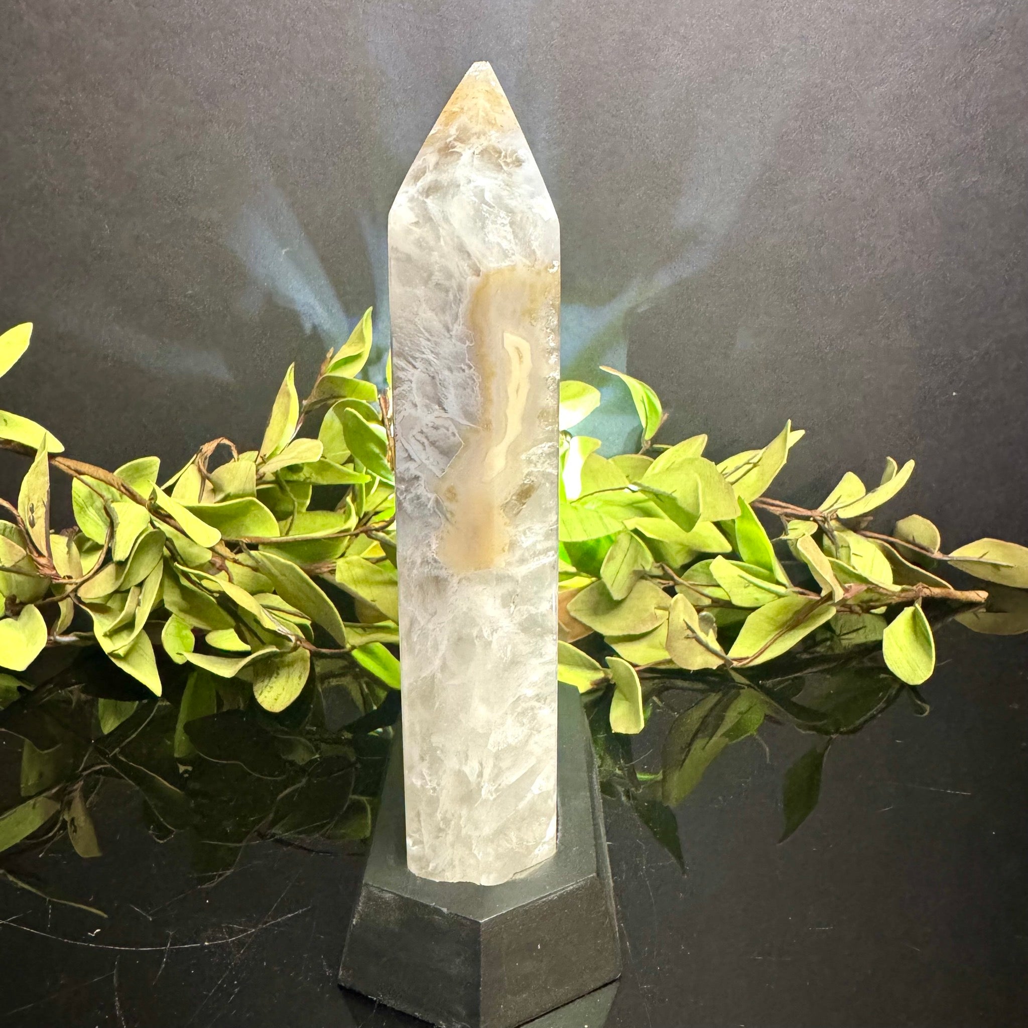 Druzy Agate on Black Wooden Base