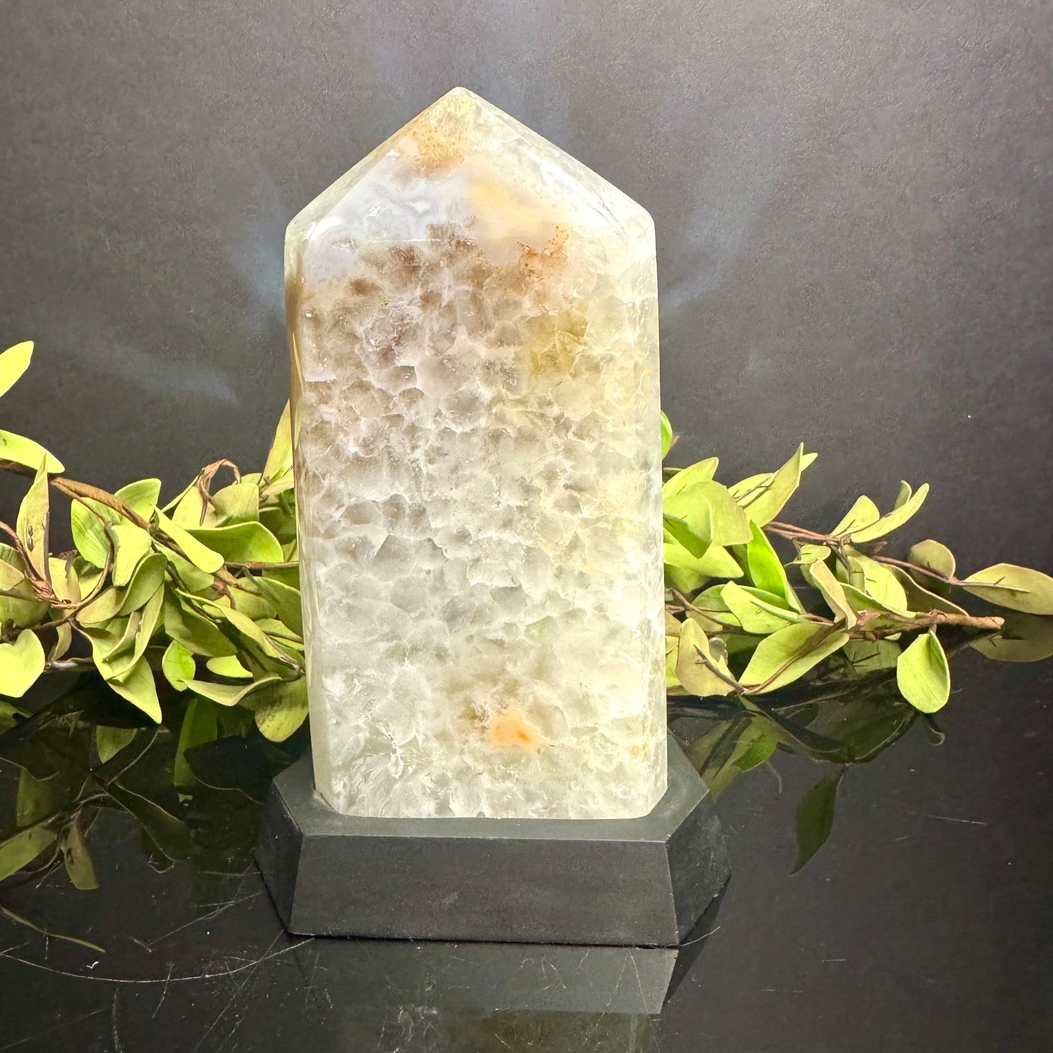Druzy Agate on Black Wooden Base