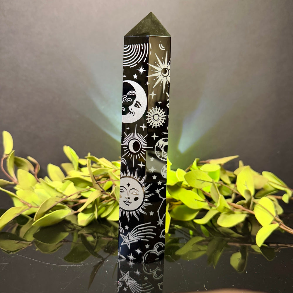 Black Obsidian Etched Tower