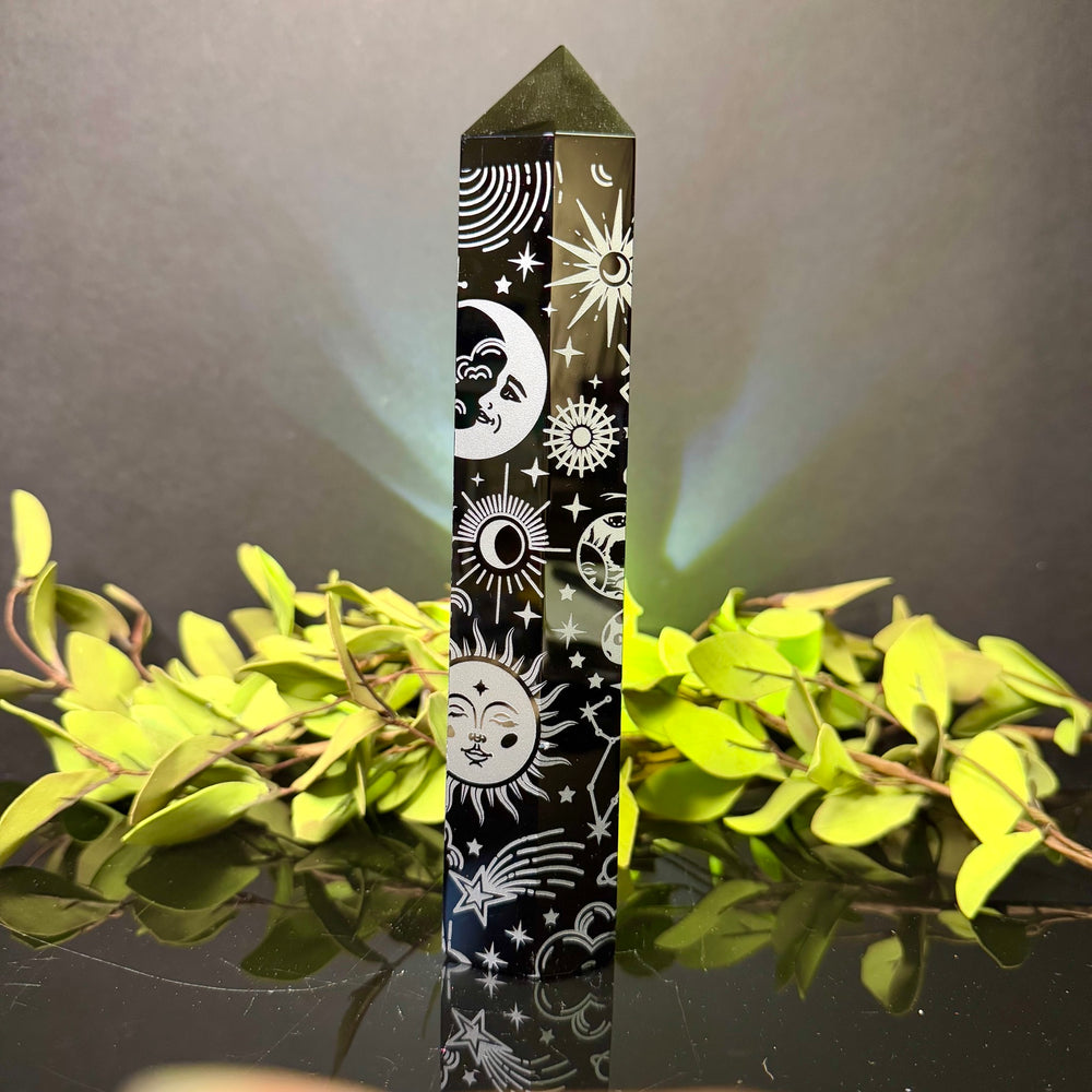 Black Obsidian Etched Tower