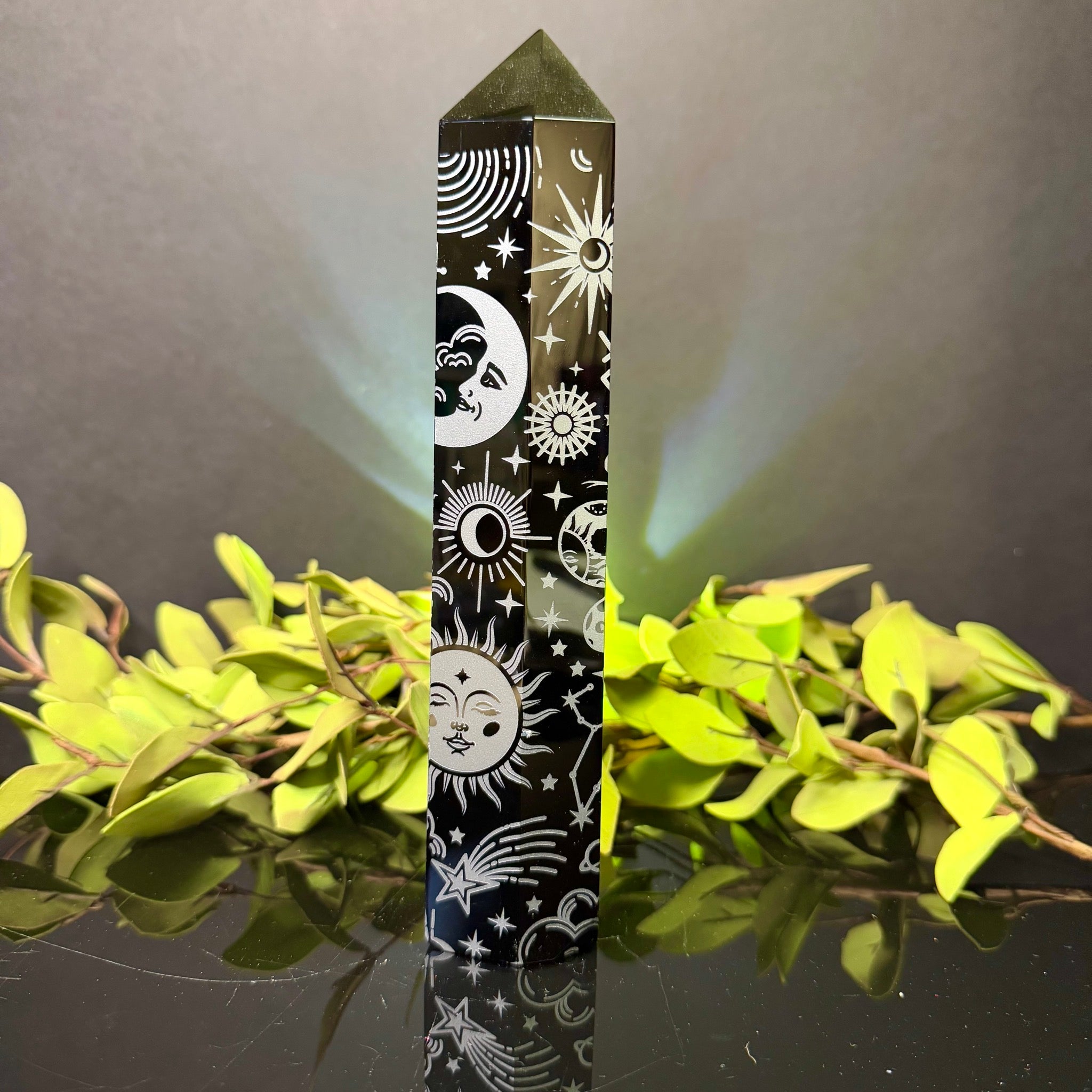 Black Obsidian Etched Tower