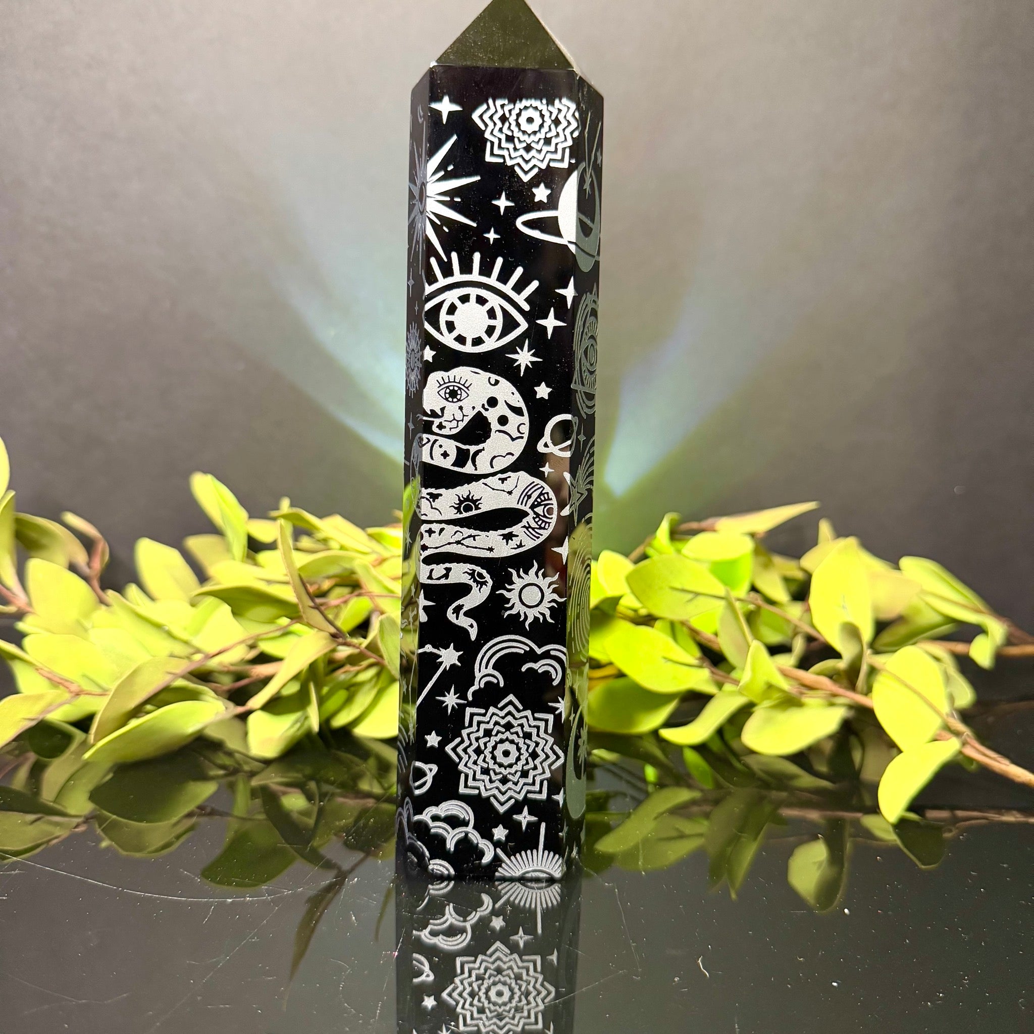 Black Obsidian Etched Tower