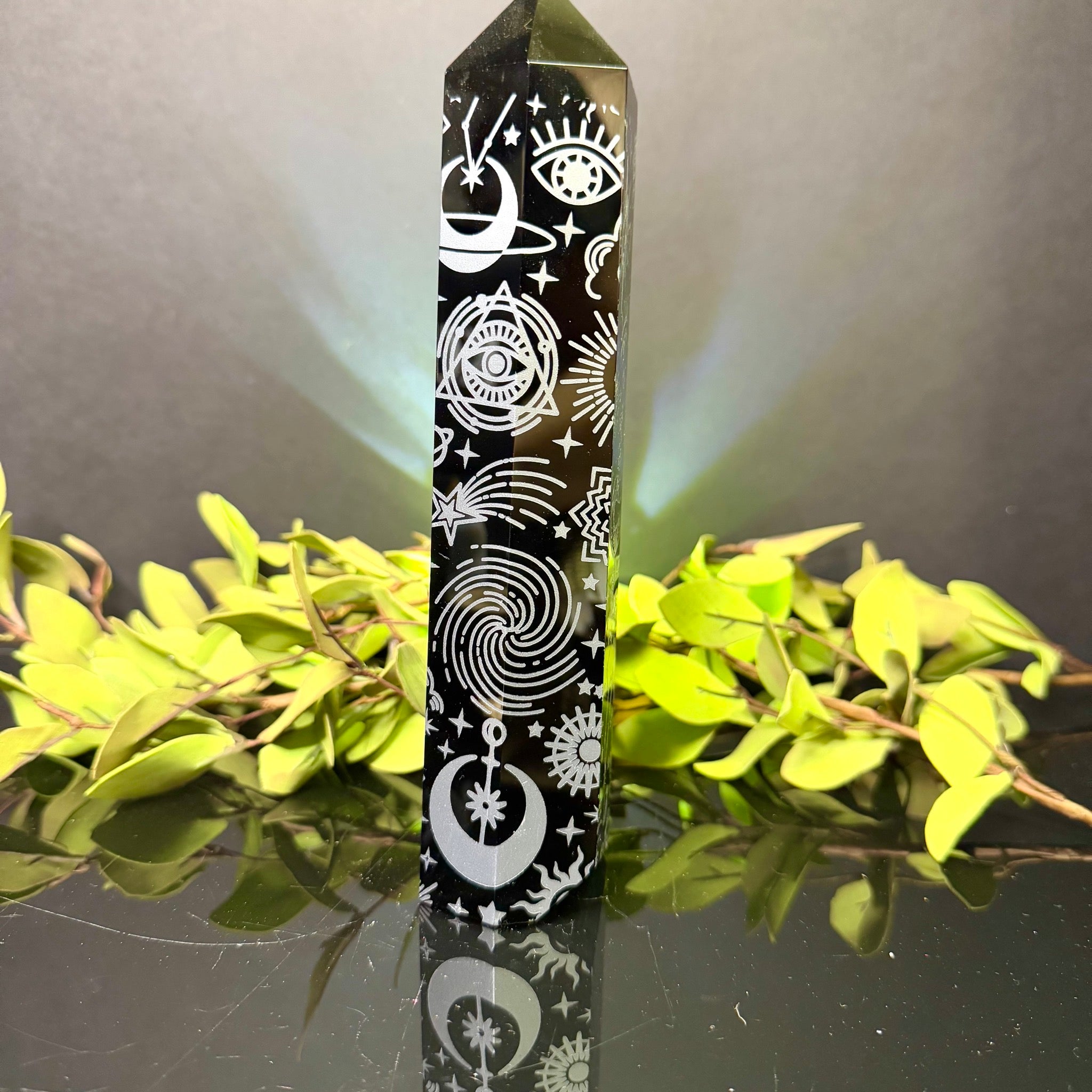 Black Obsidian Etched Tower