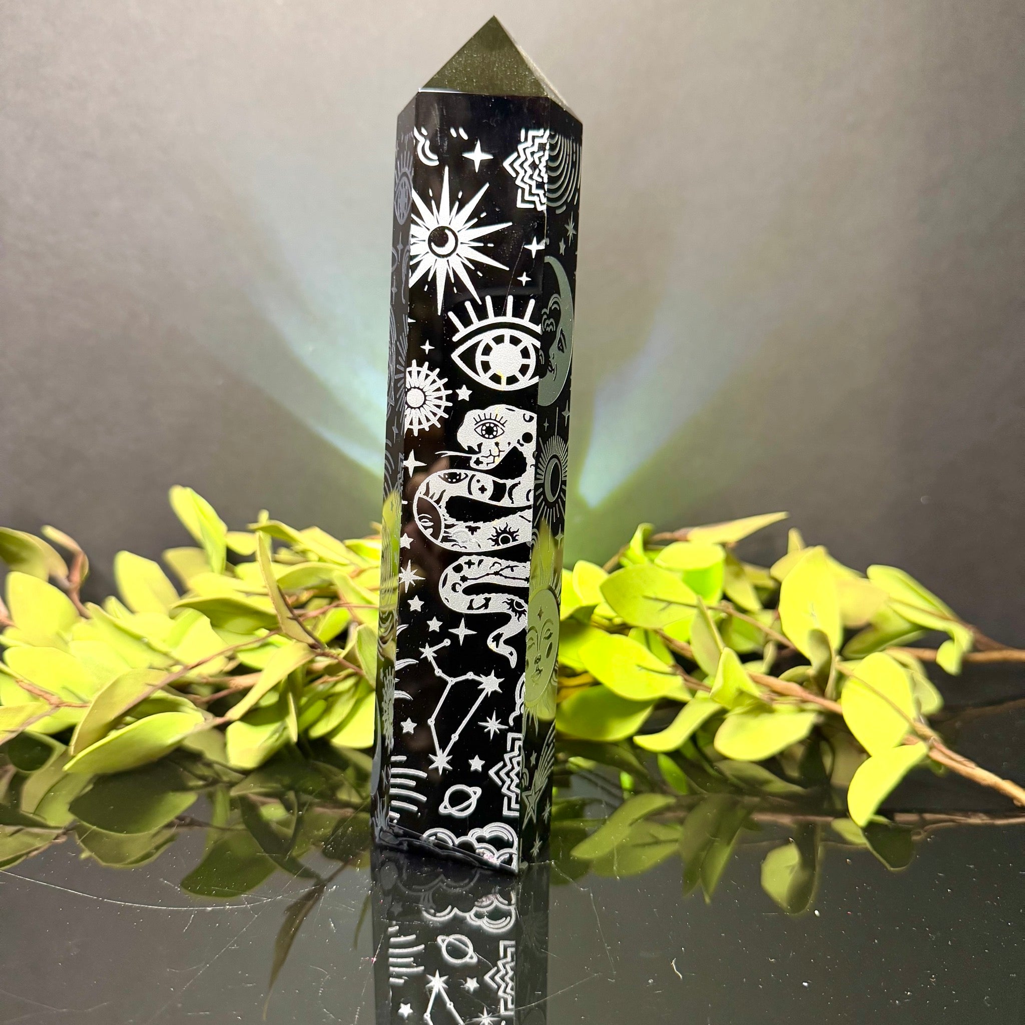 Black Obsidian Etched Tower