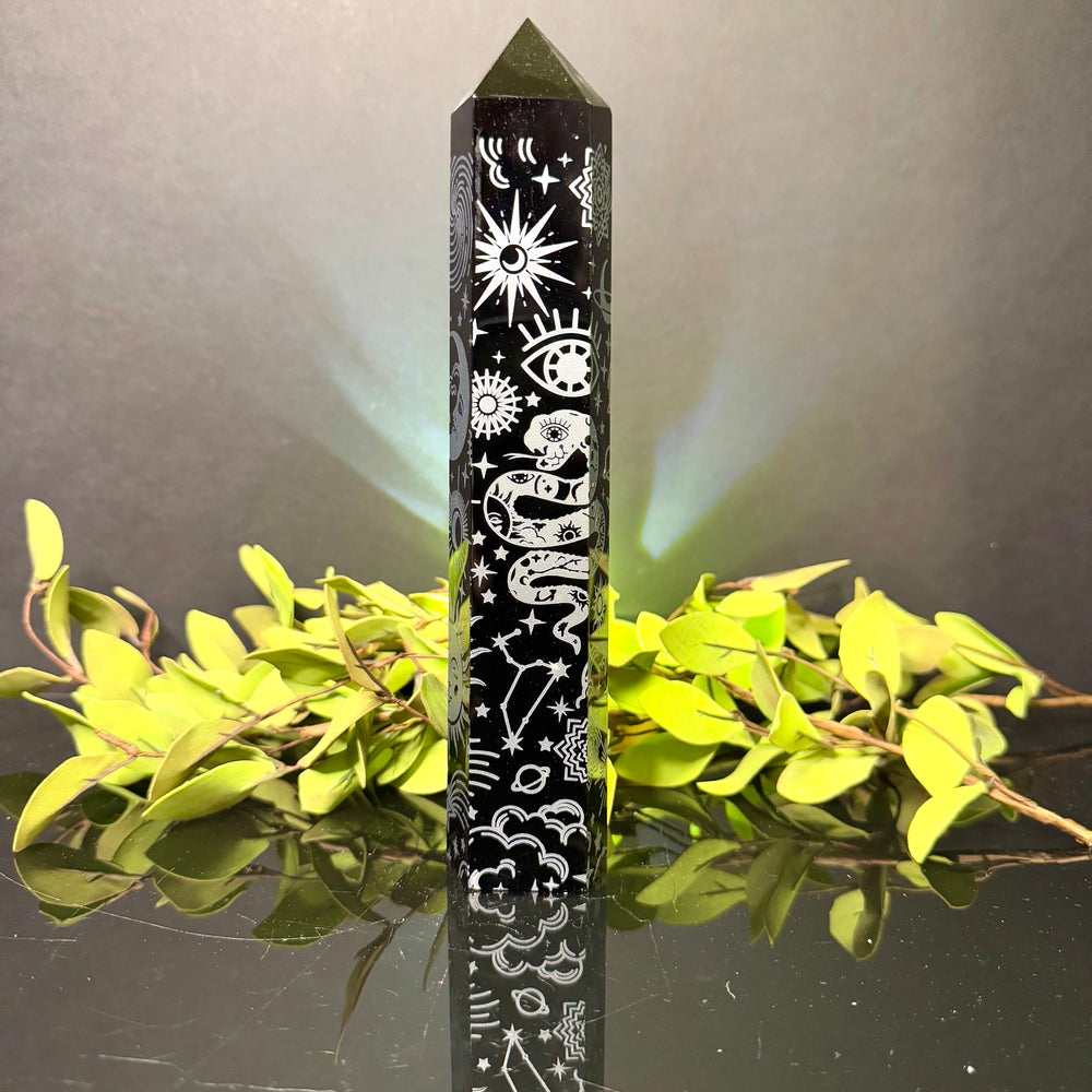 Black Obsidian Etched Tower