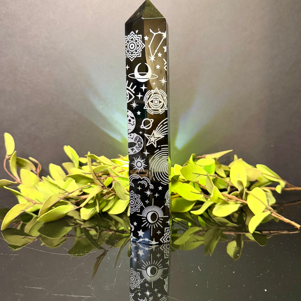 Black Obsidian Etched Tower