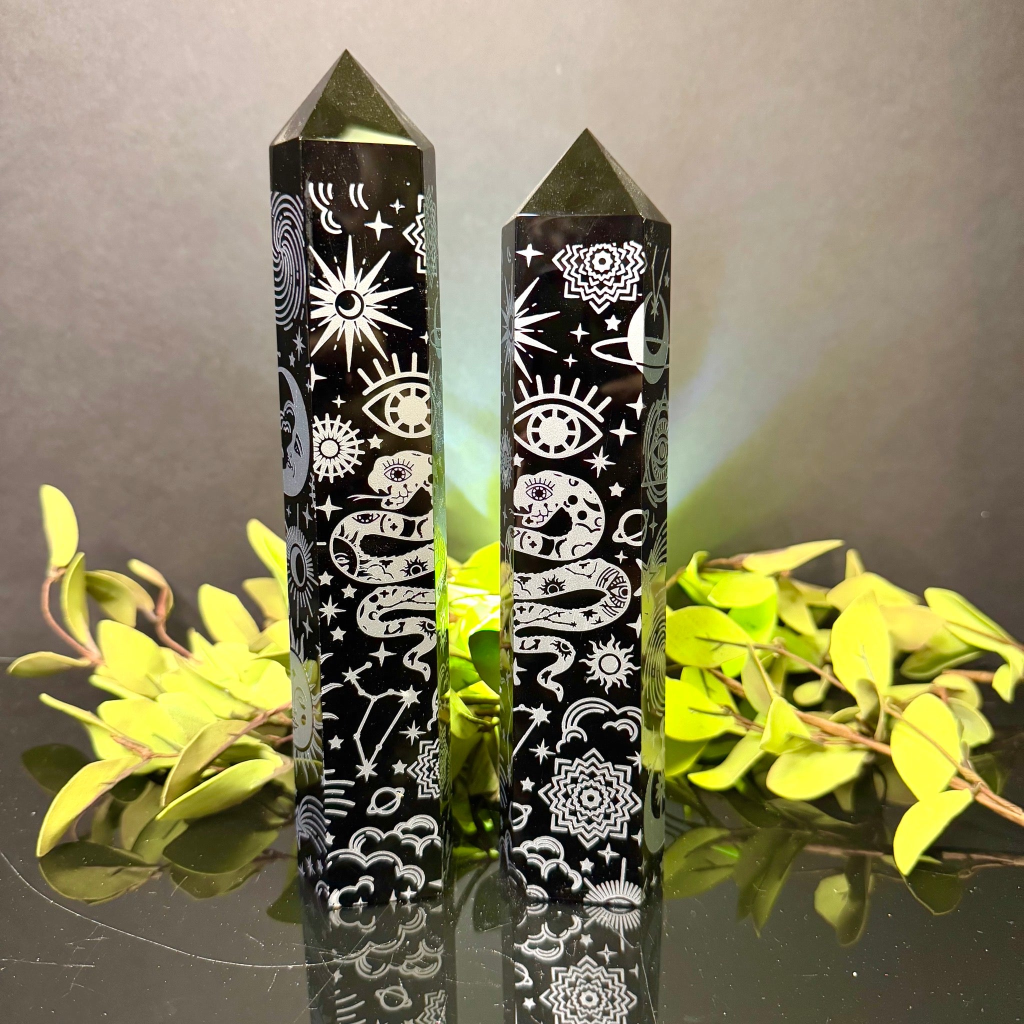 Black Obsidian Etched Tower