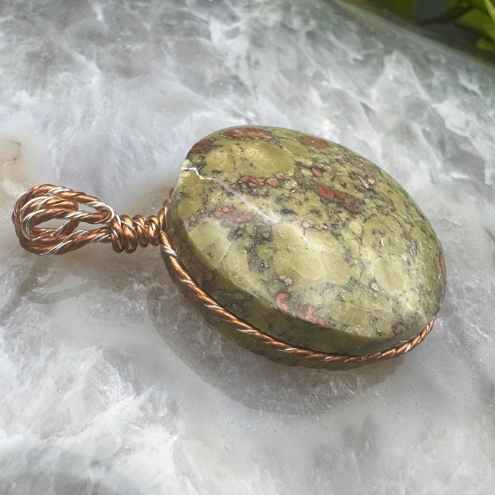 Round Peanut Obsidian Pendant Wire Wrapped