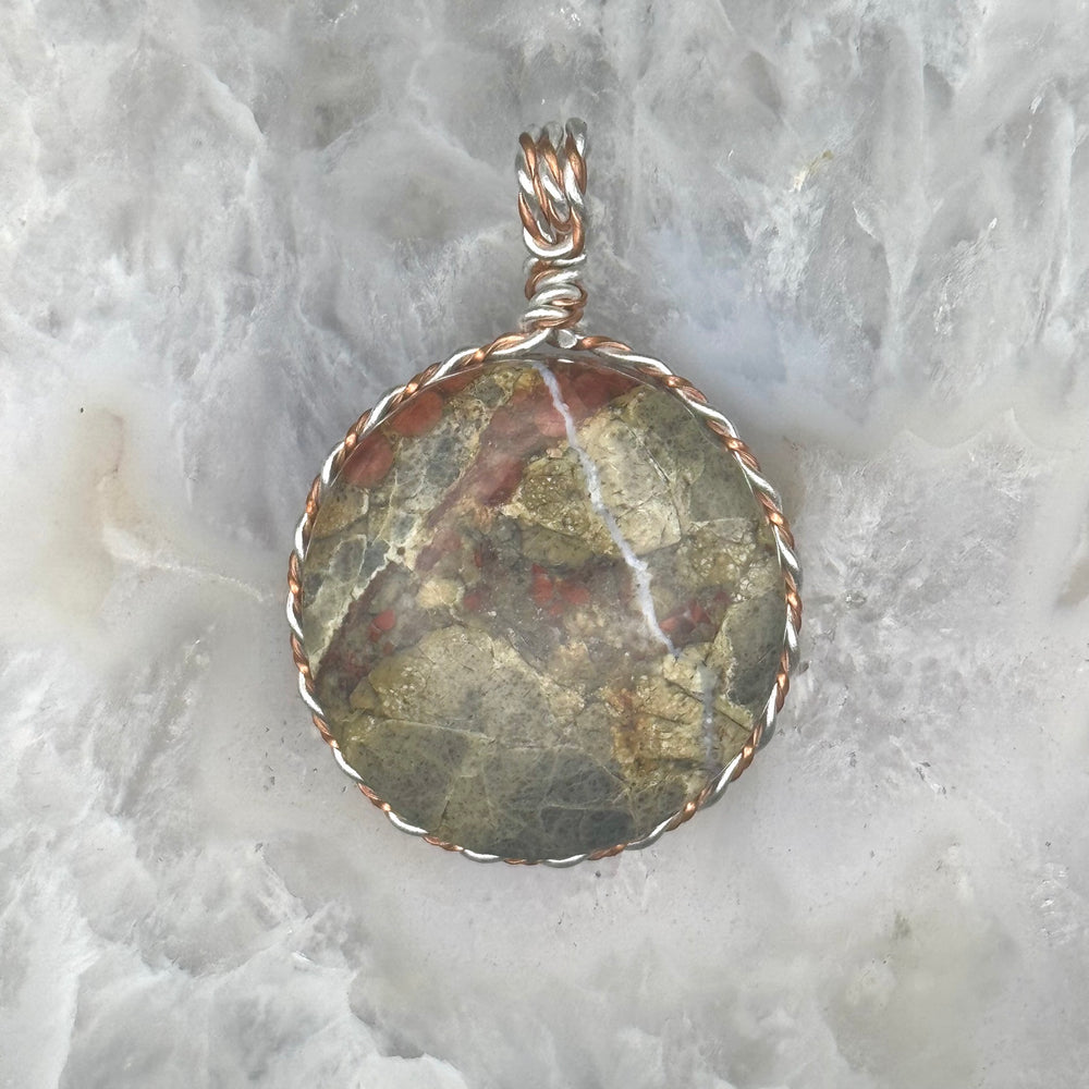 Round Peanut Obsidian Pendant Wire Wrapped