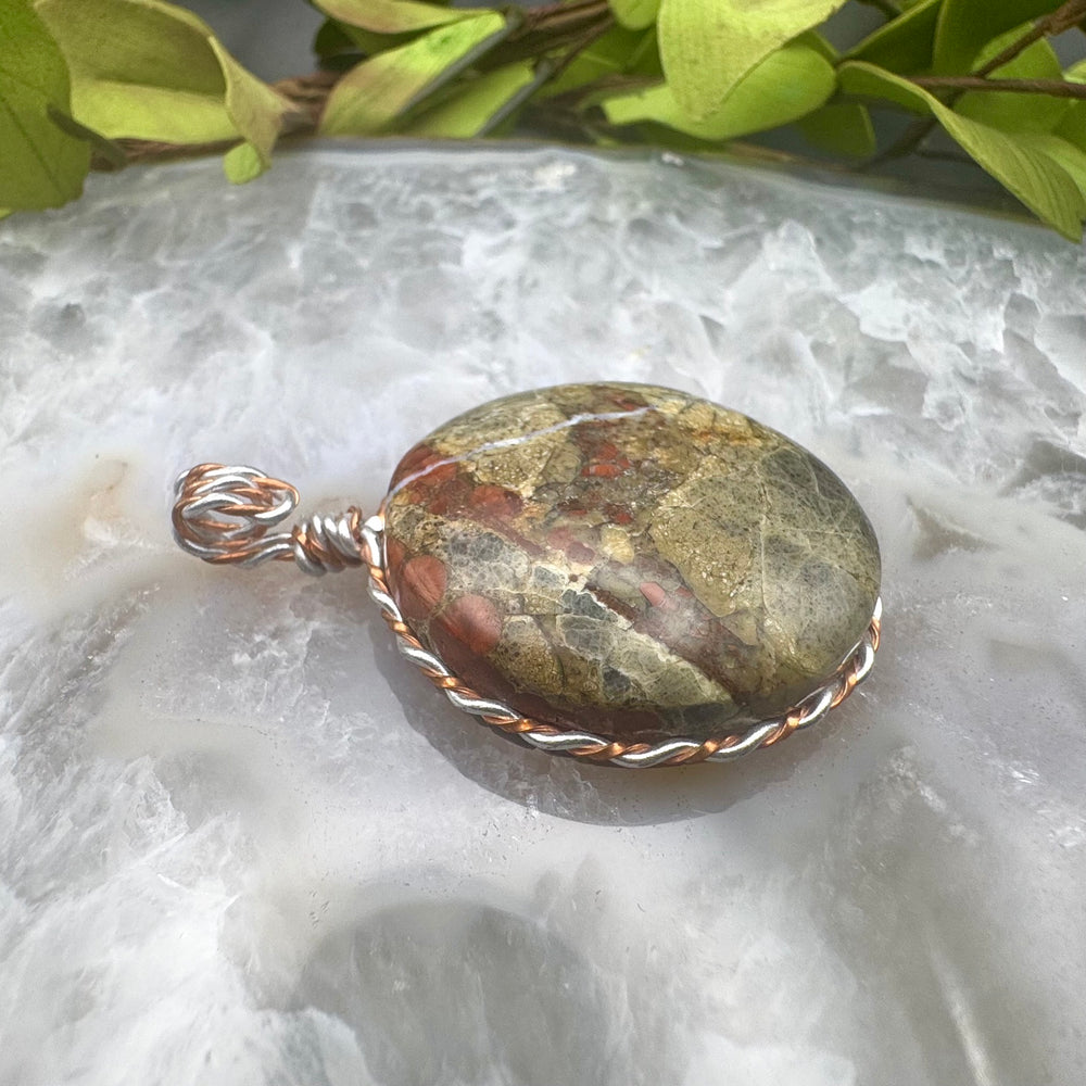 Round Peanut Obsidian Pendant Wire Wrapped