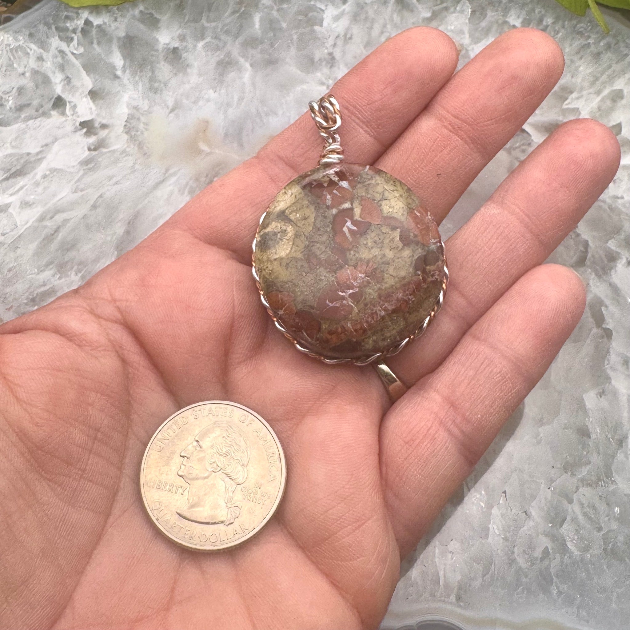 Round Peanut Obsidian Pendant Wire Wrapped