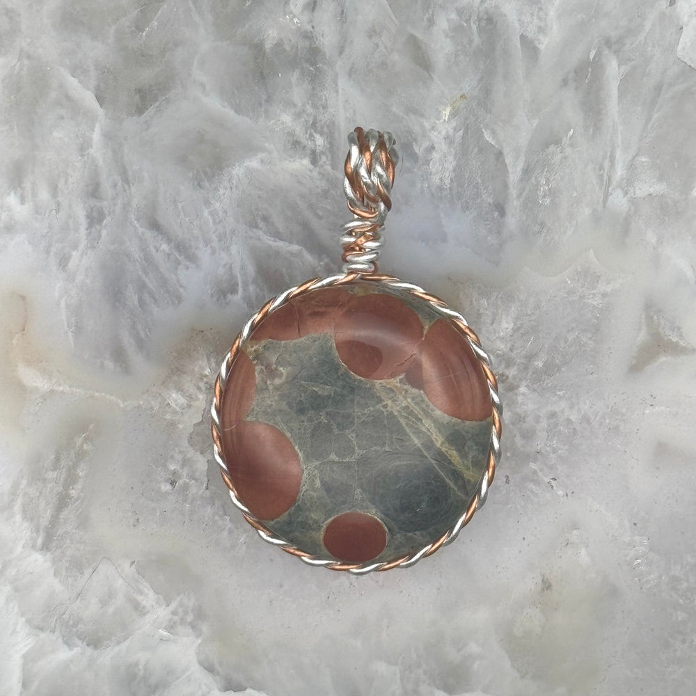 Round Peanut Obsidian Pendant Wire Wrapped