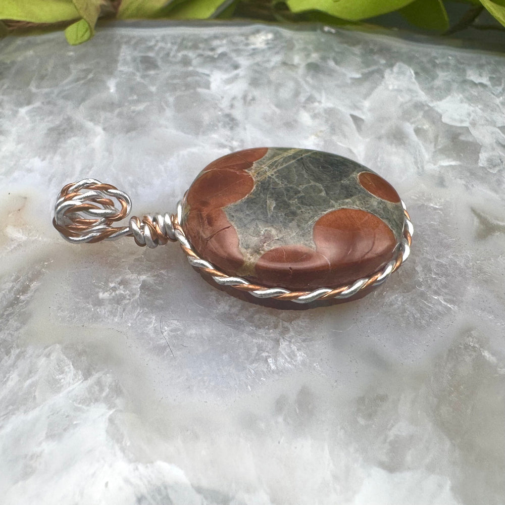 Round Peanut Obsidian Pendant Wire Wrapped