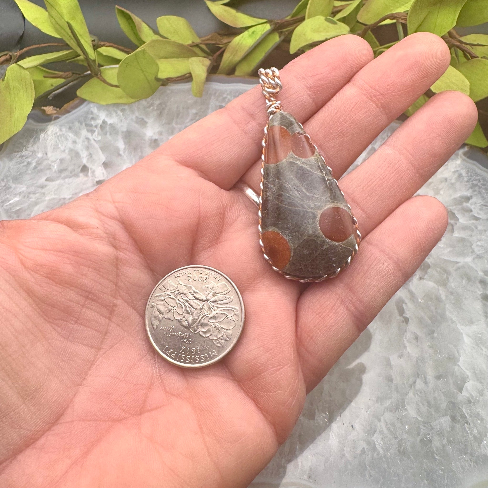 Tear Drop Peanut Obsidian Pendant Wire Wrapped